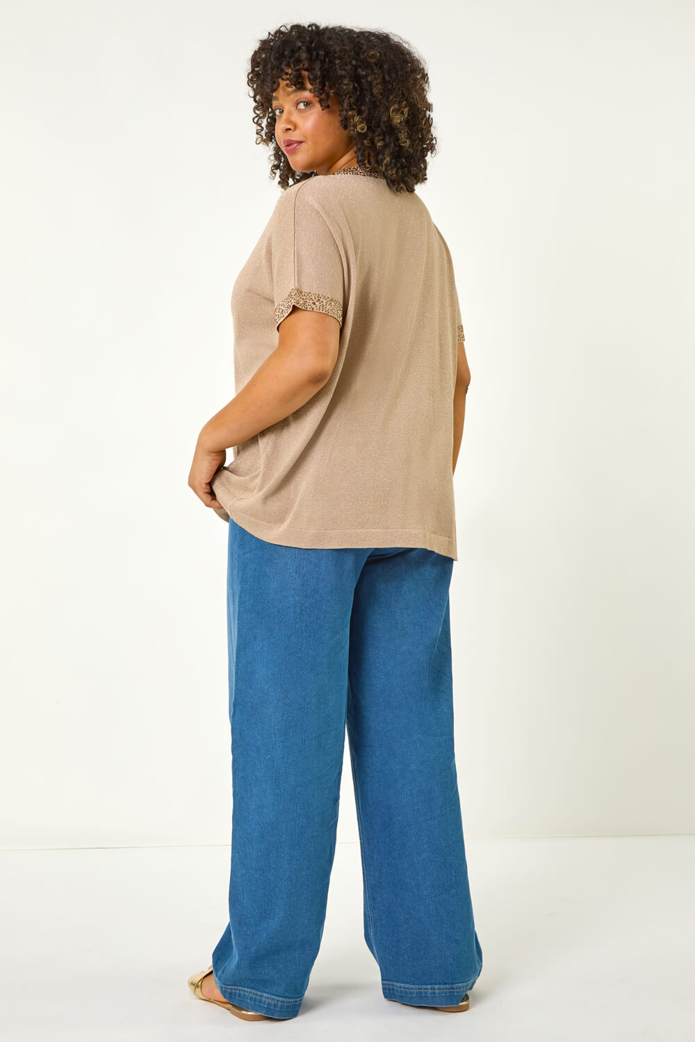 Gold Curve Sparkly V-Neck Knit Top, Image 4 of 5
