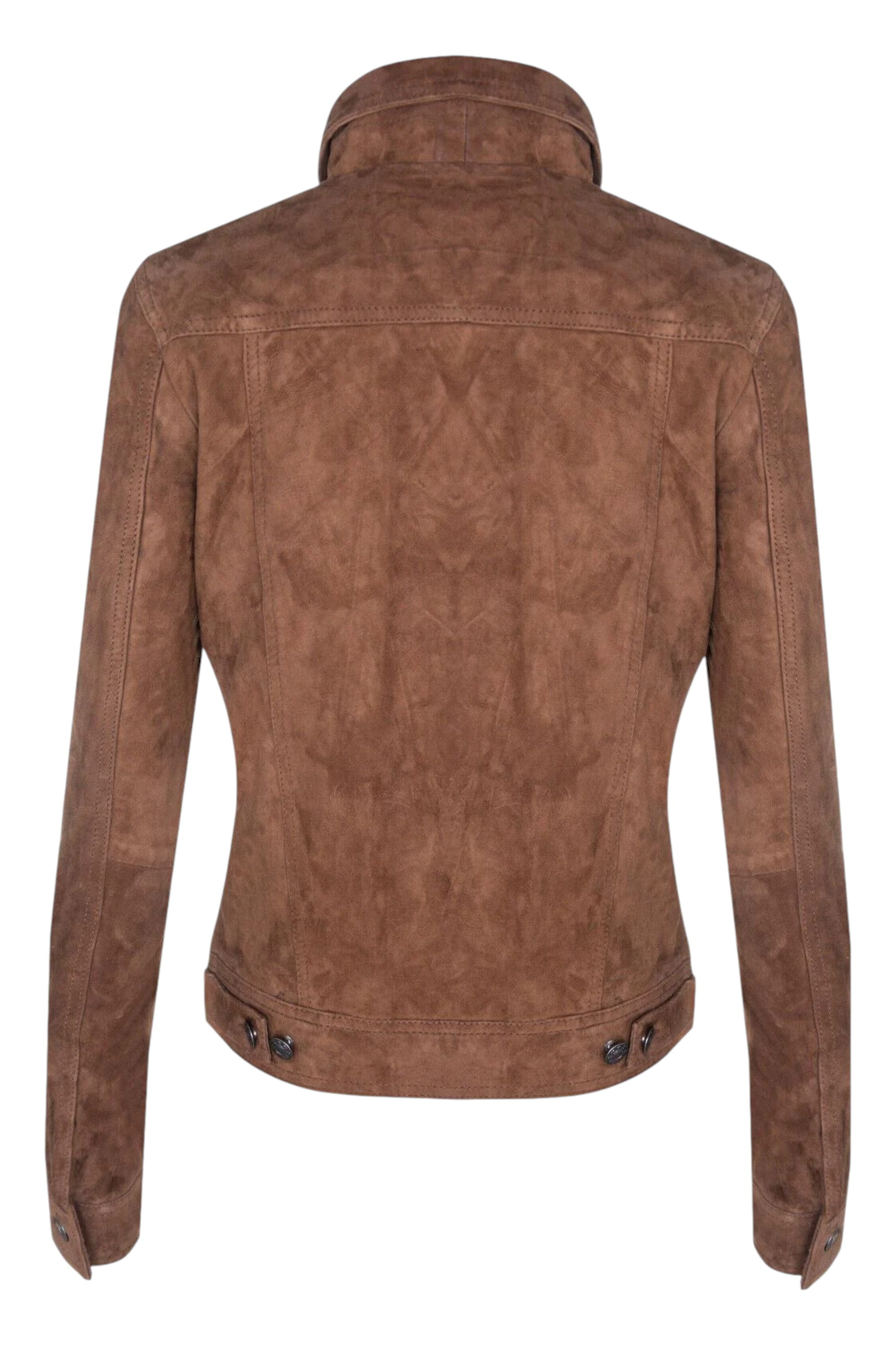 Tan Womens Goat Suede Trucker Jacket-Astoria, Image 3 of 3