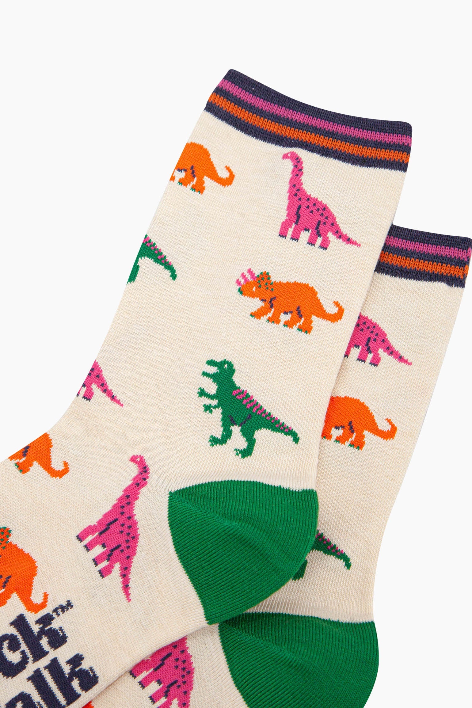 Cream Bamboo Socks - Cream/Multi, Dinosaurs, Image 3 of 4