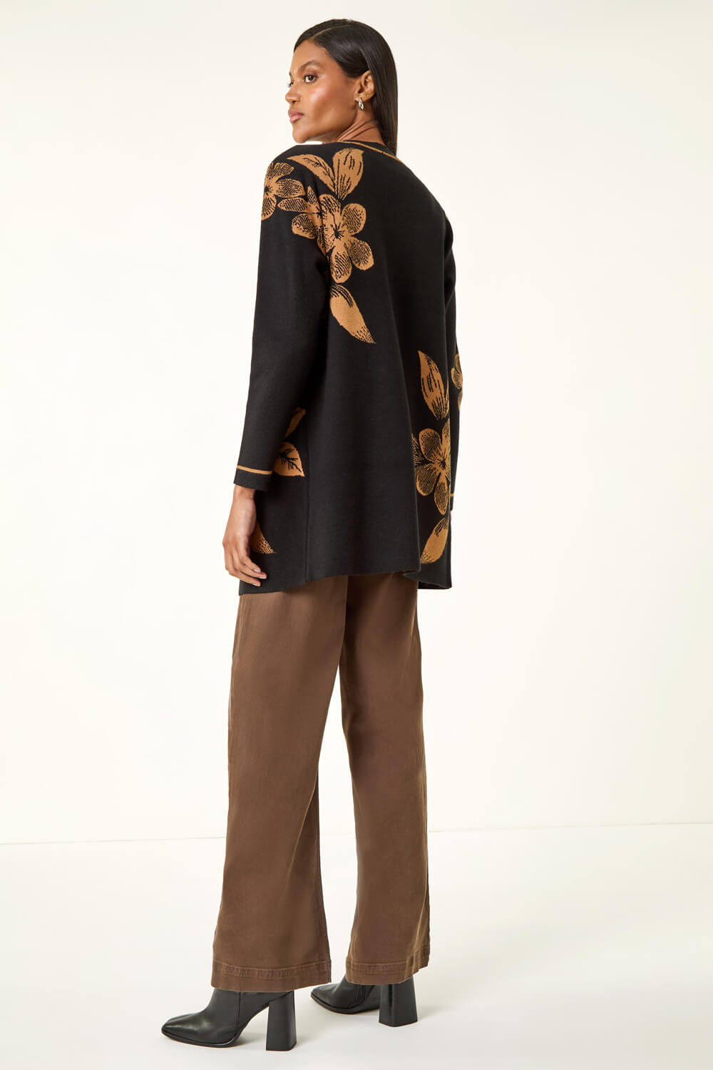 Black Contrast Floral Print Cardigan , Image 4 of 5