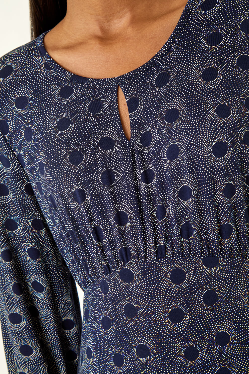 Navy  Spot Print Keyhole Midi Dress, Image 6 of 5