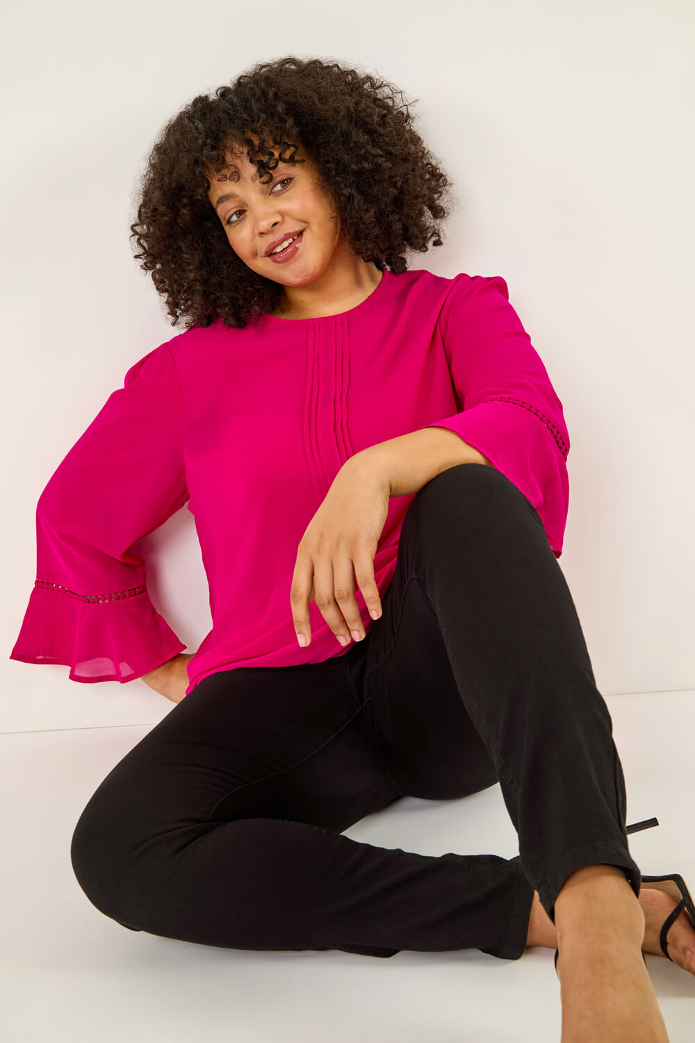Roman Curve Women's Cerise Pintuck Pleat Top Size 26-28