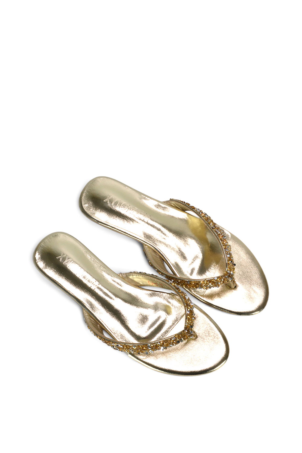 Gold XY LONDON Gold 'Veda' Flat Flip Flop Sandals With Jewel Details, Image 6 of 7