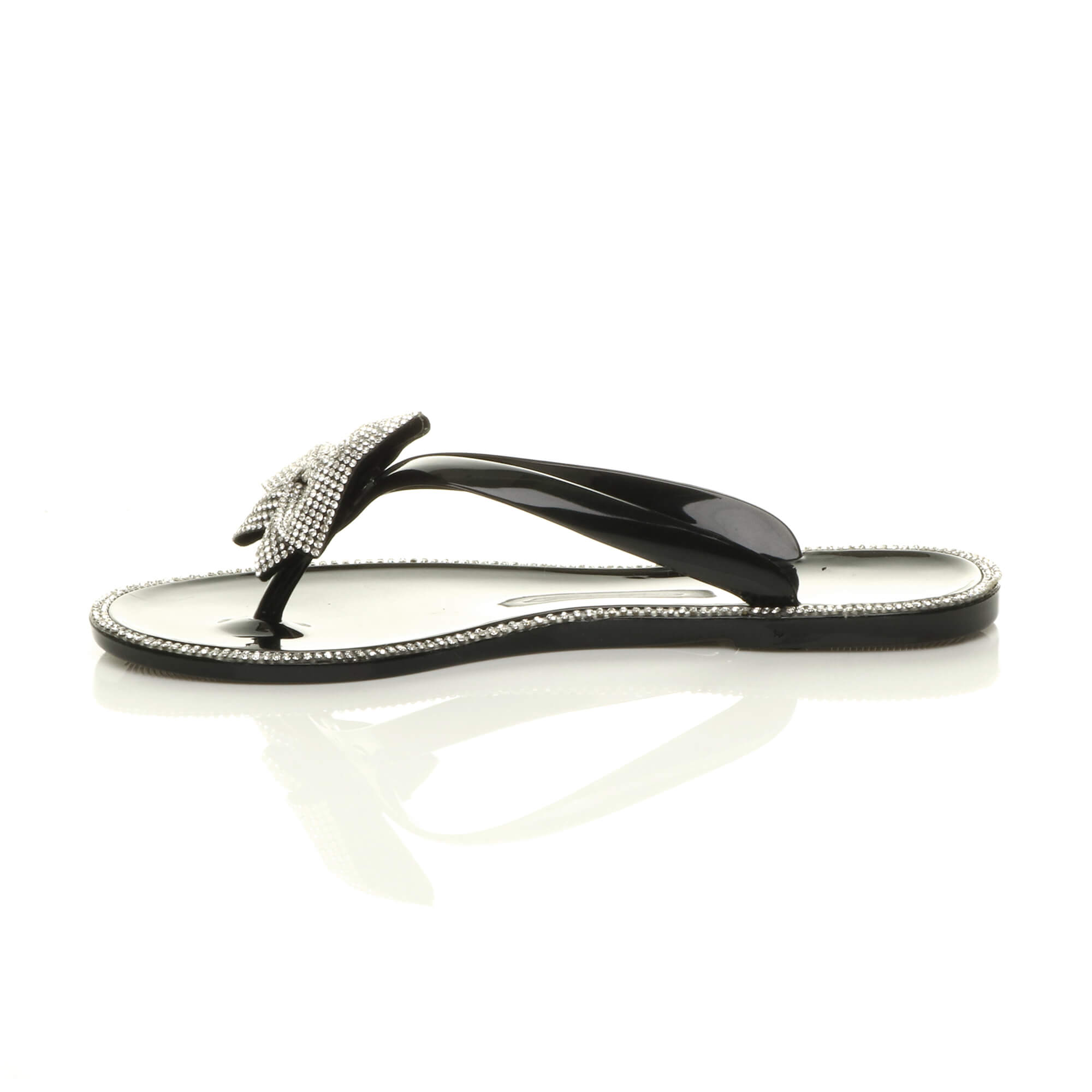 Black Diamante Bow Toe Post Jelly Sandals Flip Flops, Image 3 of 6
