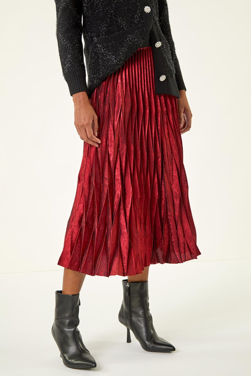 Red Foil Pleated Skirt, Image 1 of 5