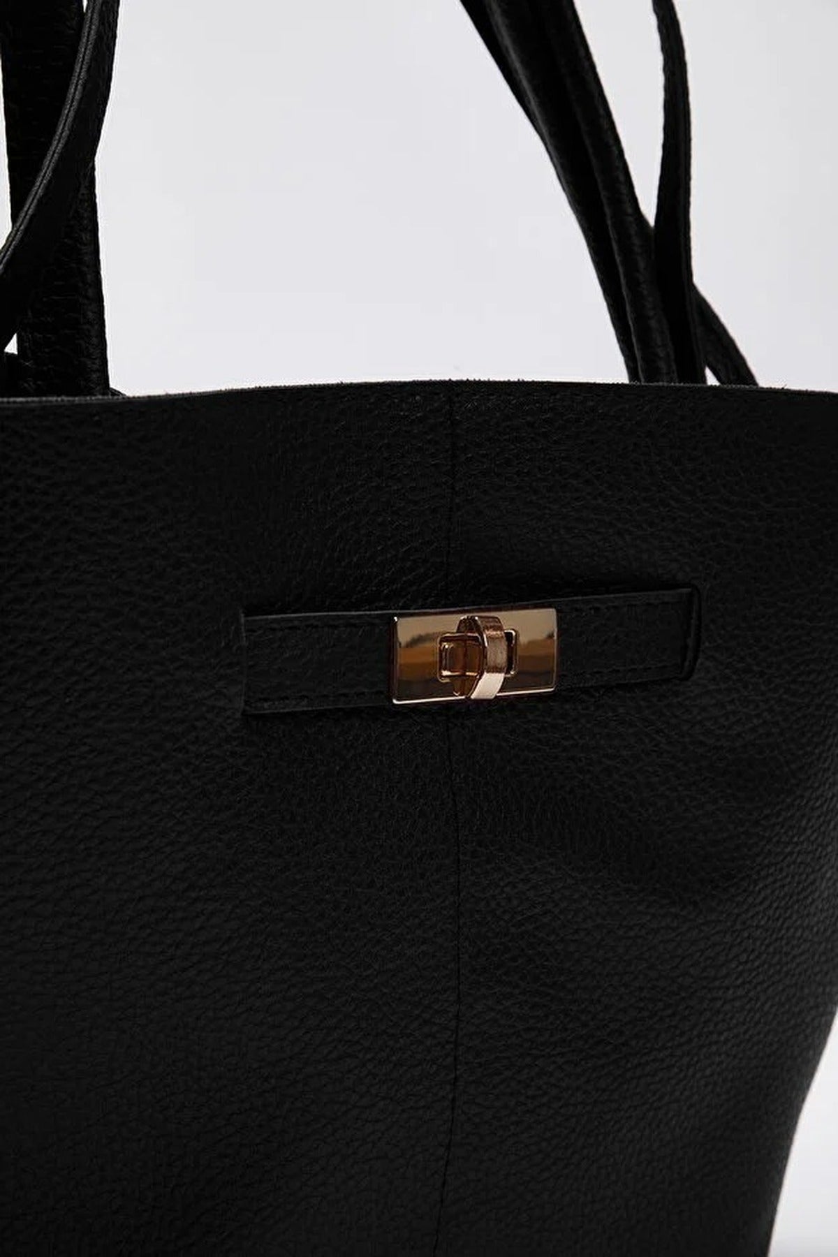 Black Turn Lock Pebbled Tote Shoulder Bag, Image 3 of 4