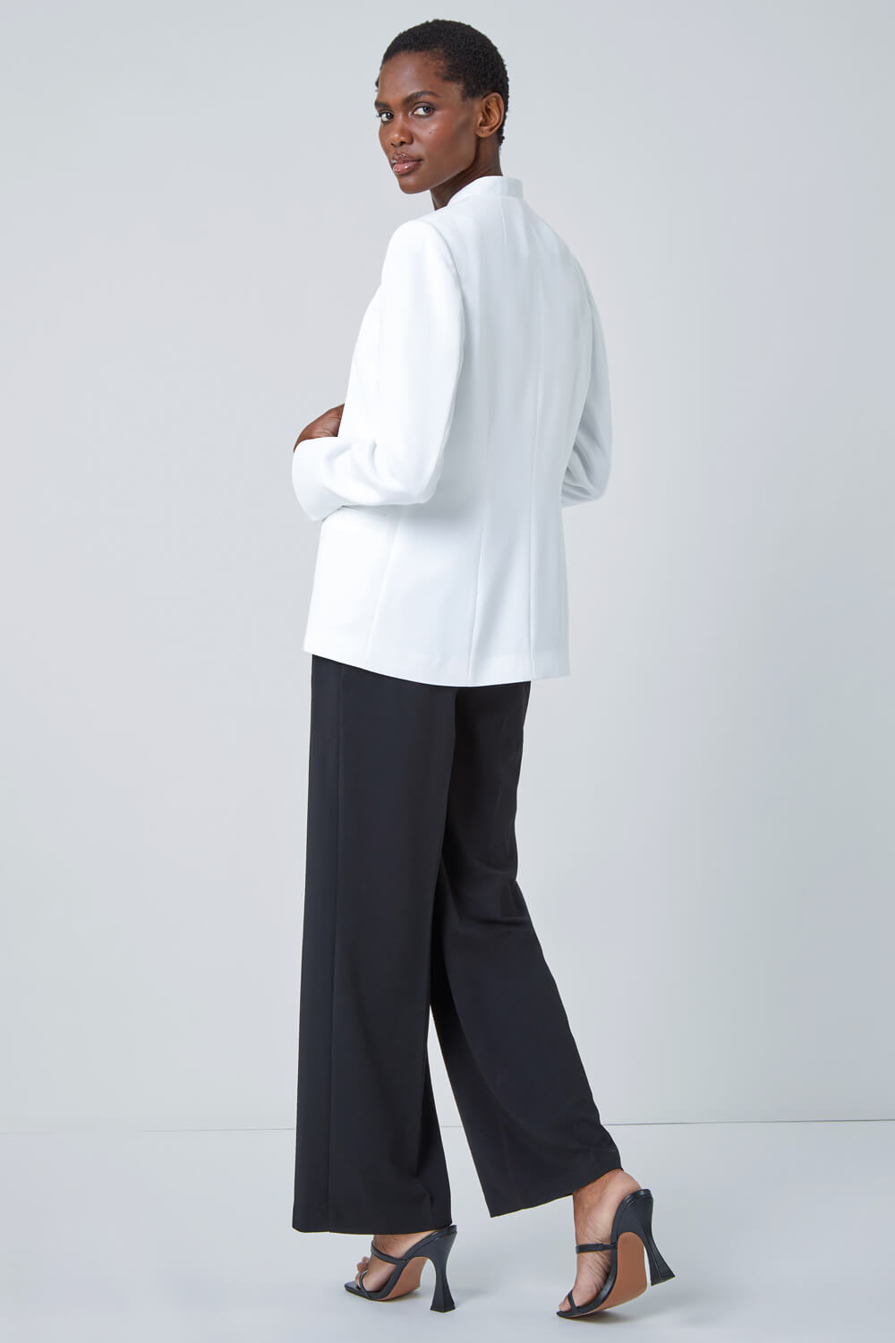 Ivory  Smart Collar Longline Blazer Jacket, Image 4 of 5
