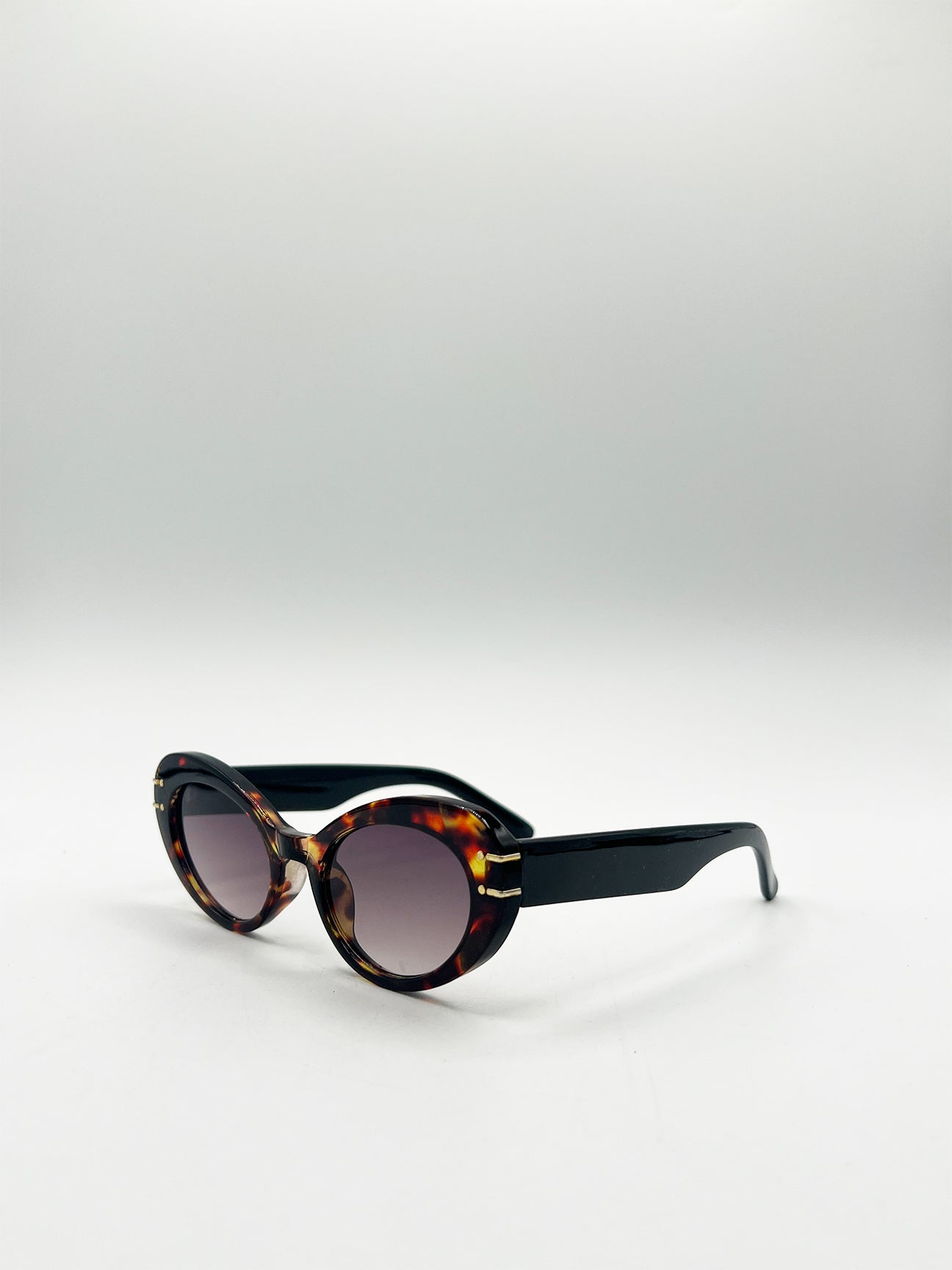 Brown Oval Cat-Eye Sunglasses in Tortoise, Image 3 of 6
