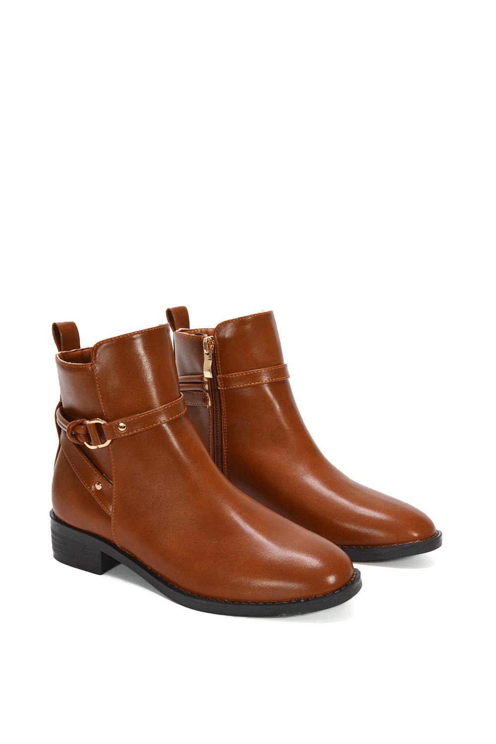 Tan XY LONDON Tan 'Mollie' Ankle Boots Buckle Strap Low Heel Chelsea, Image 5 of 6