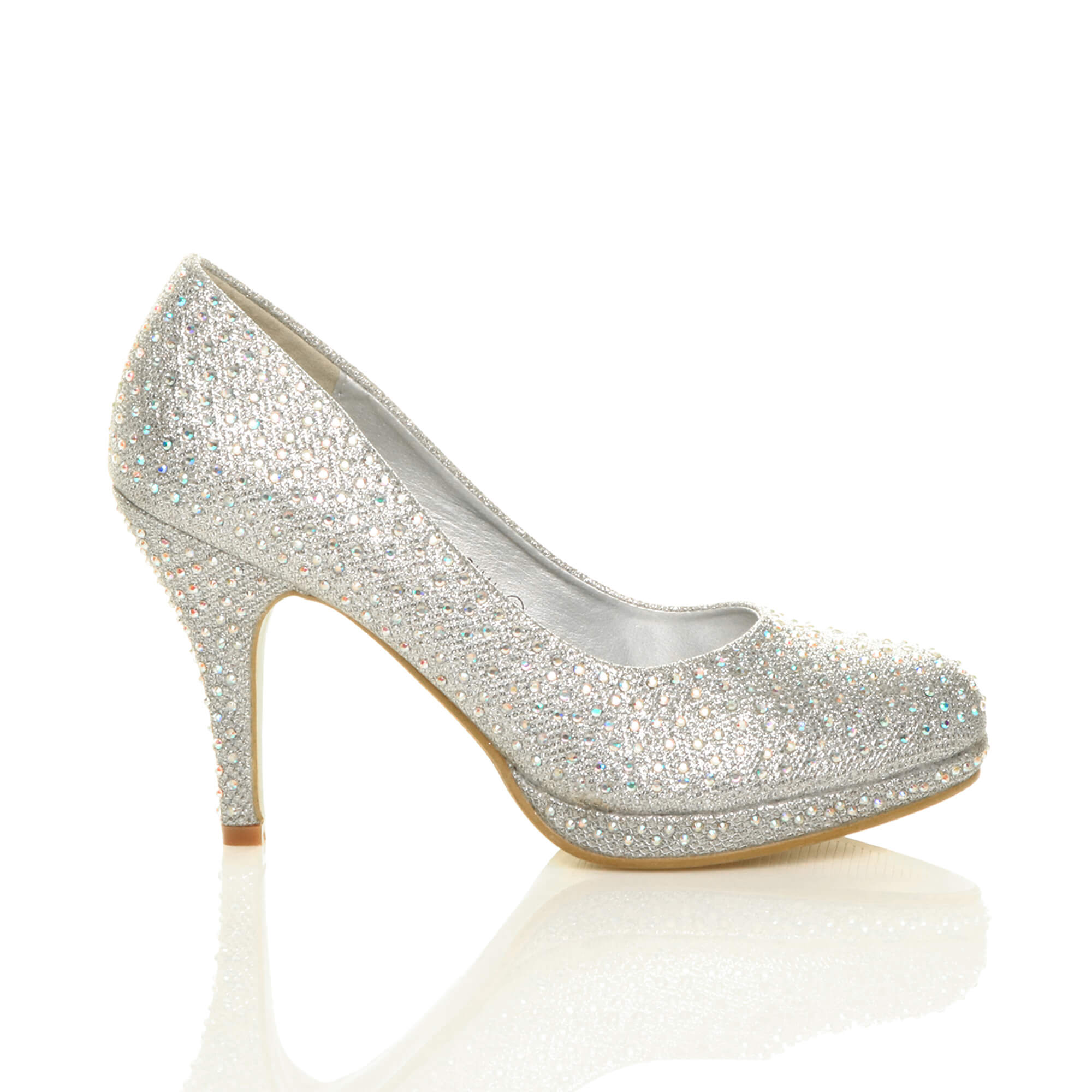 Silver High Heel Diamante Court Shoes, Image 2 of 6
