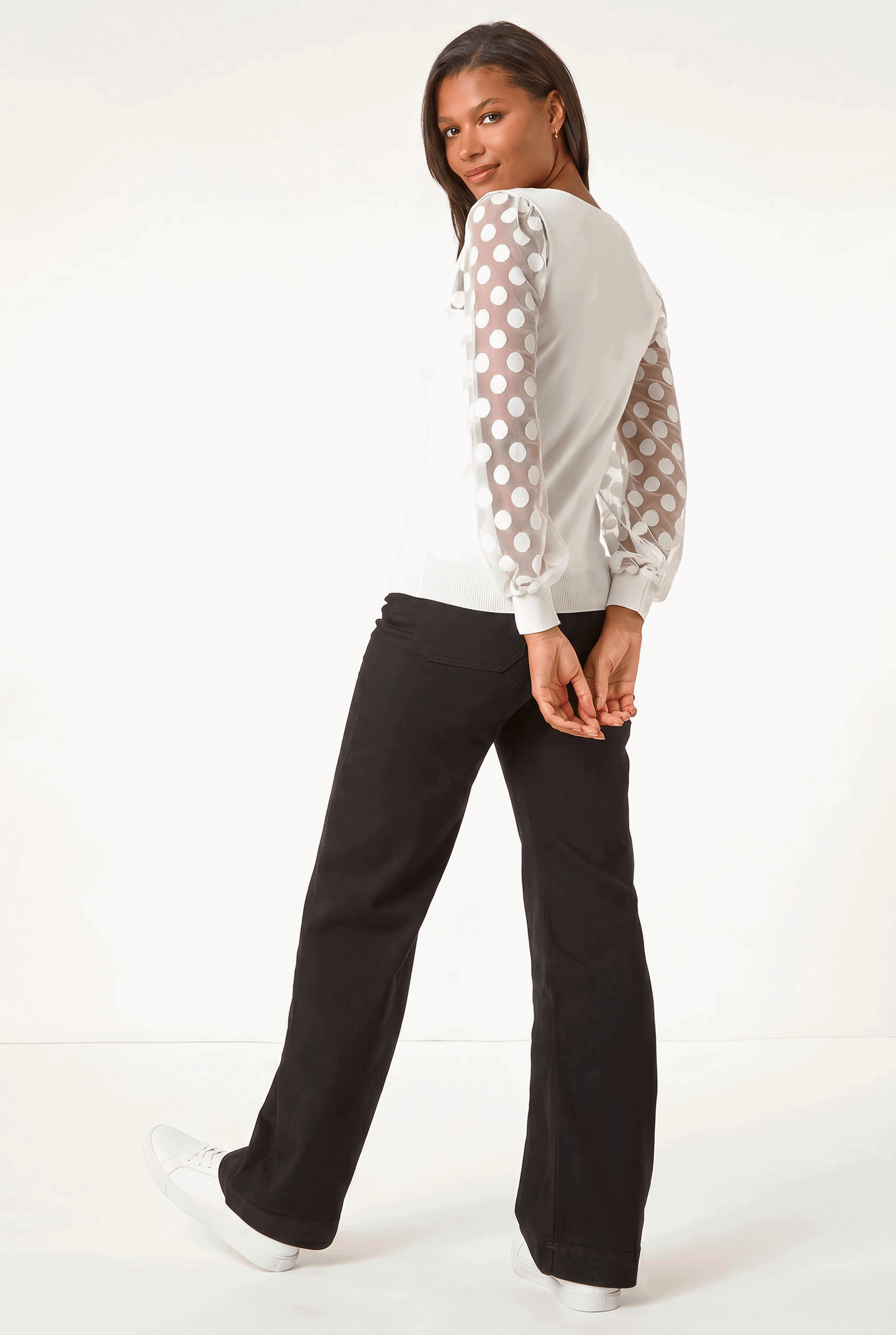 Ivory Polka Dot V-Neck Sleeve Knit Jumper, Image 1 of 5