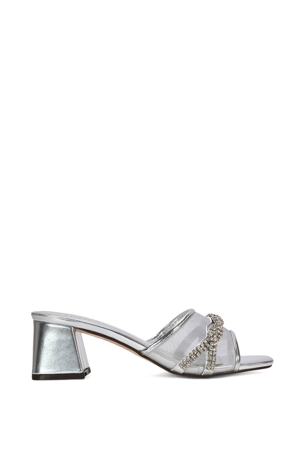 Black 'Senara' Backless Block Heel Sandals With Crystals And Mesh