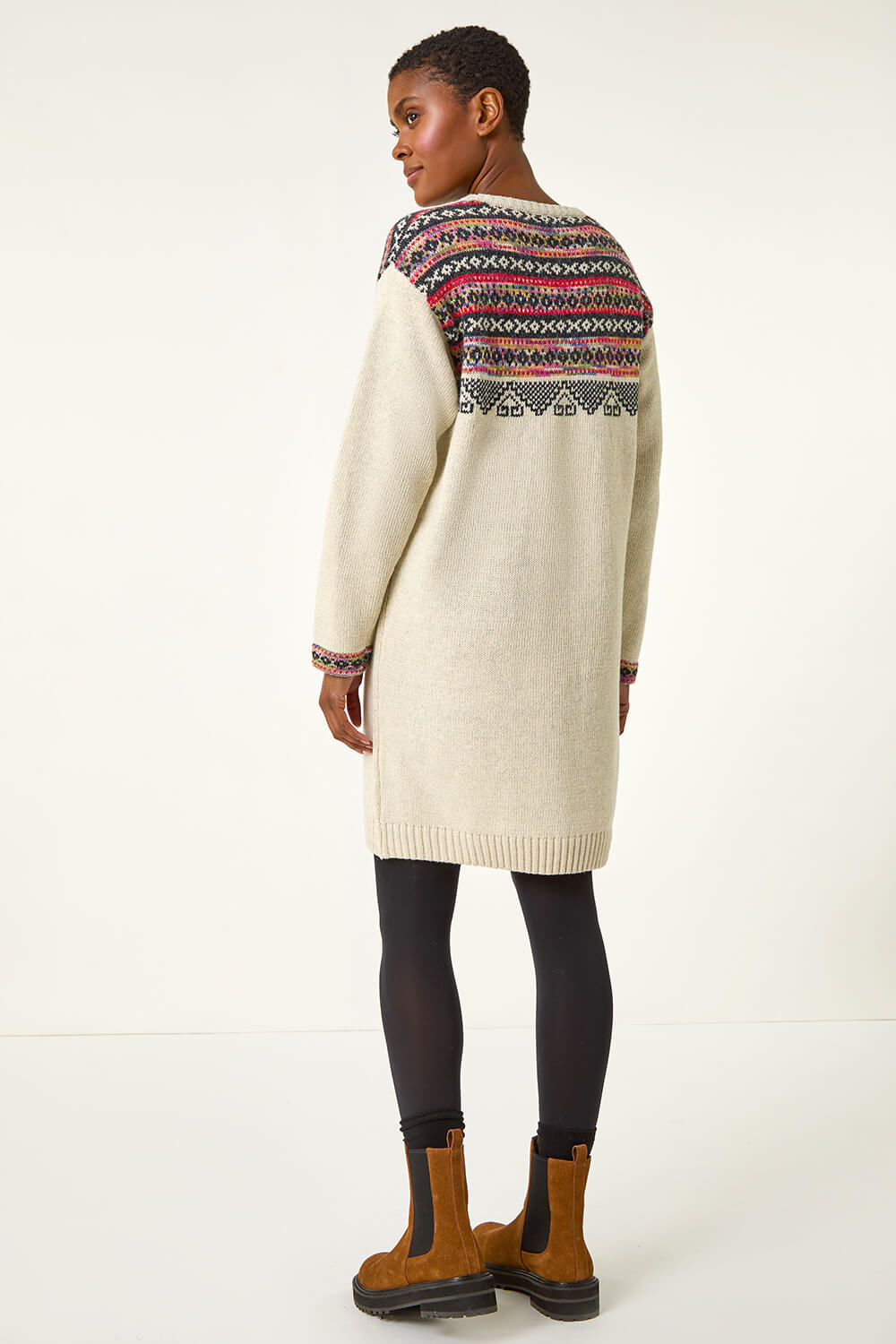 Ivory Nordic Pattern Knitted Shift Dress, Image 4 of 5