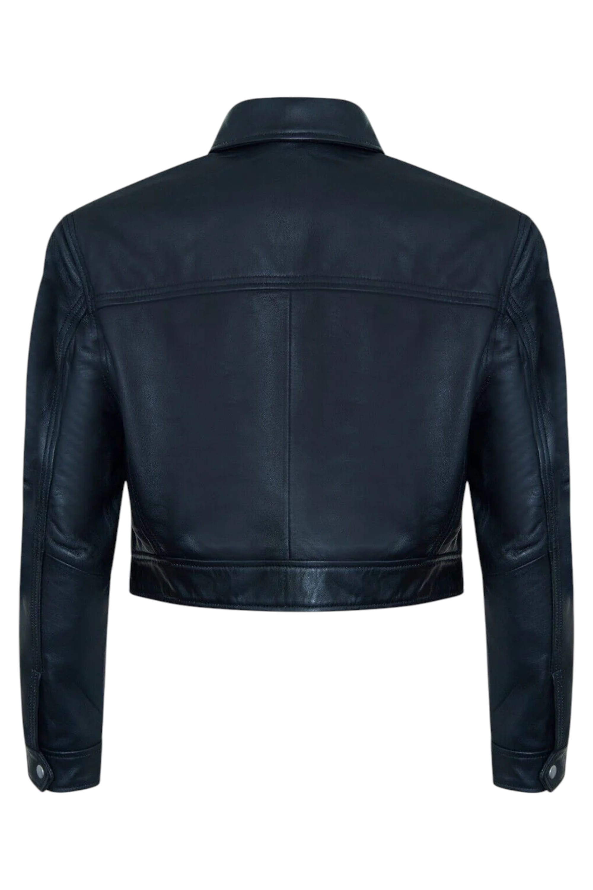 Black Womens Cropped Biker Leather Jacket, Image 3 of 4