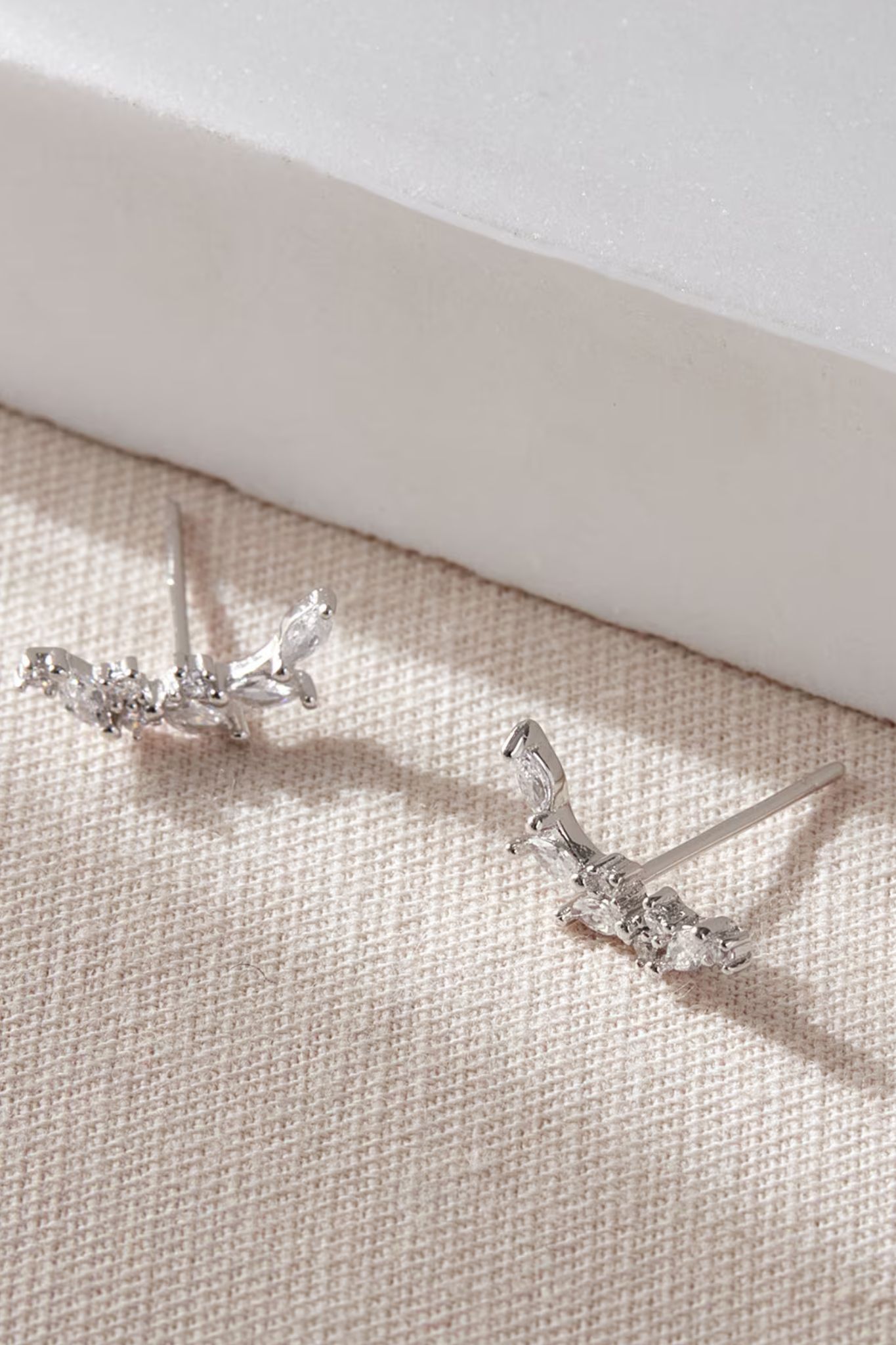 Silver Mia Gioielli Silver Sterling Silver CZ Leaf Studs, Image 3 of 3