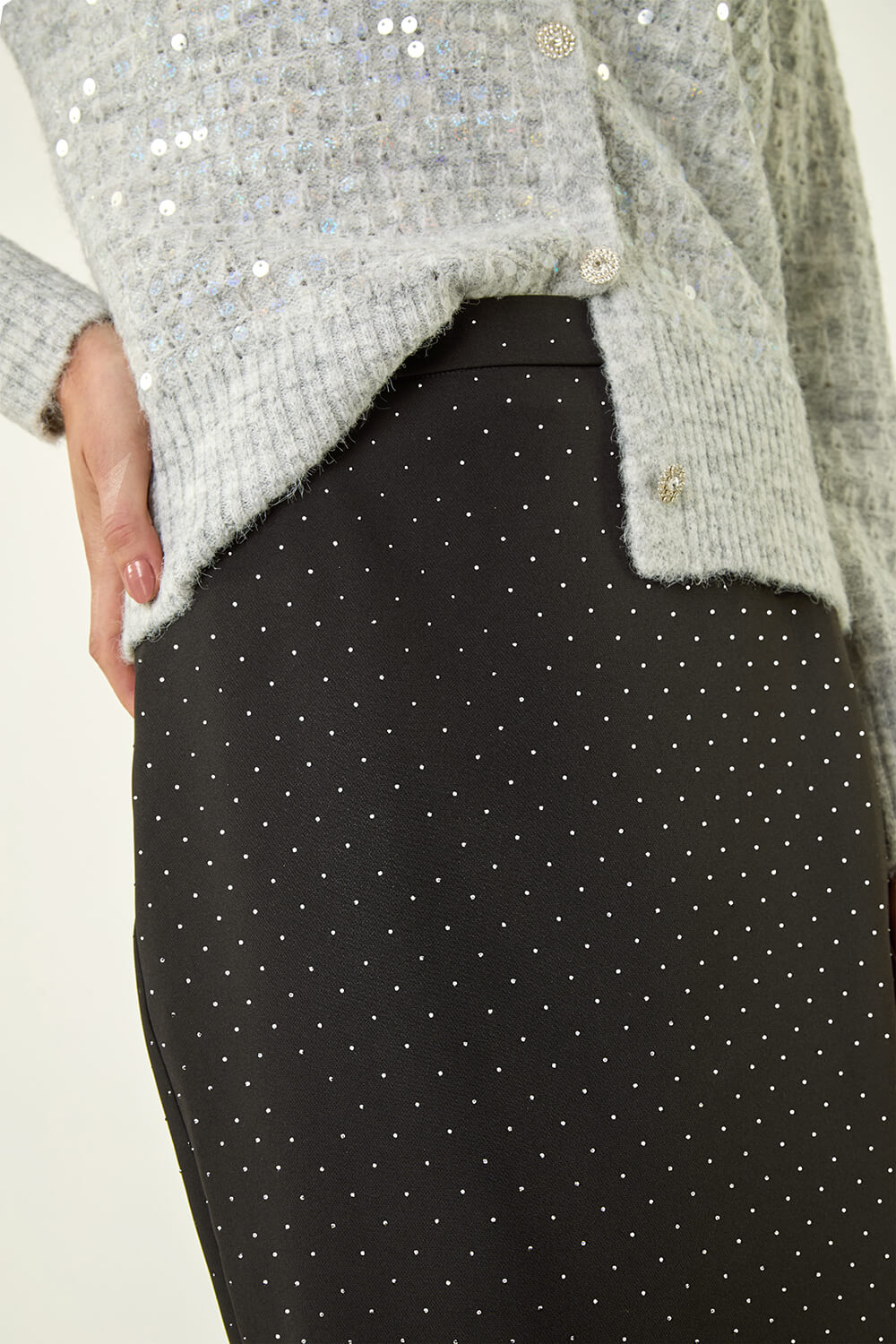 Roman Women's Black Diamante Stretch Pencil Midi Skirt Size 12