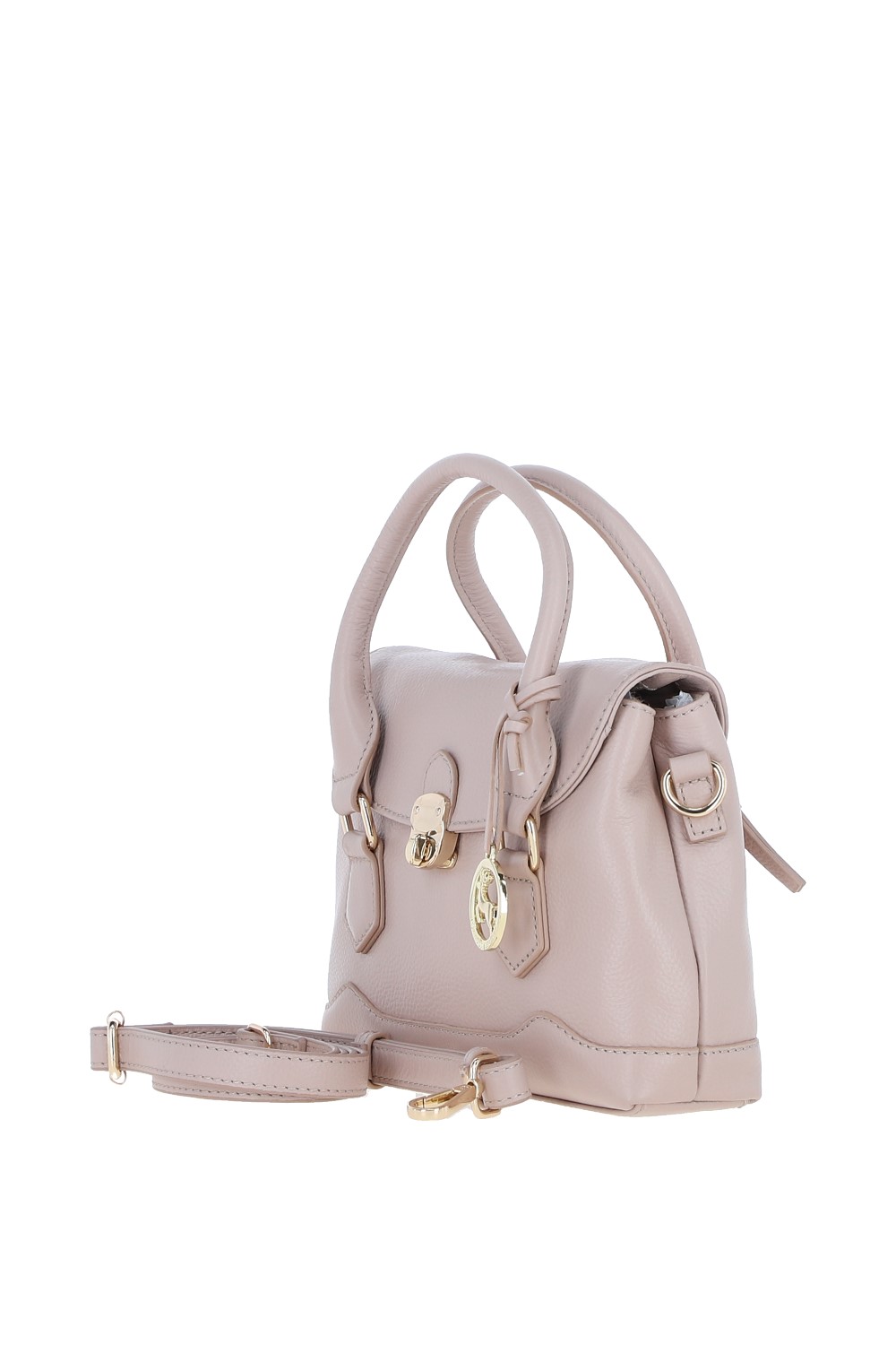 Beige Elegant Leather Handbag With Detachable Crossbody Strap, Image 2 of 4