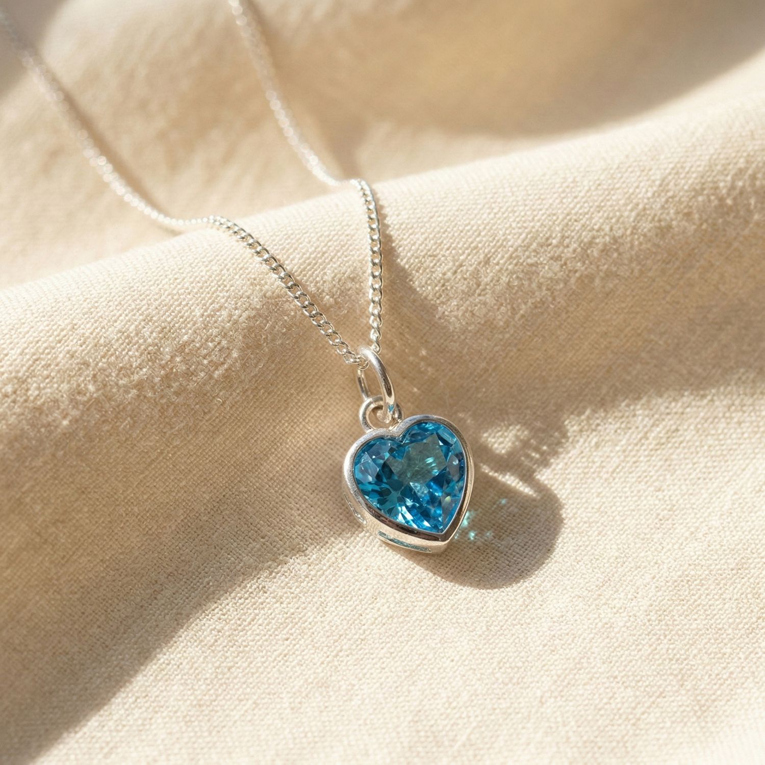 Blue Mini Heart Silver Aquamarine March Birthstone Necklace