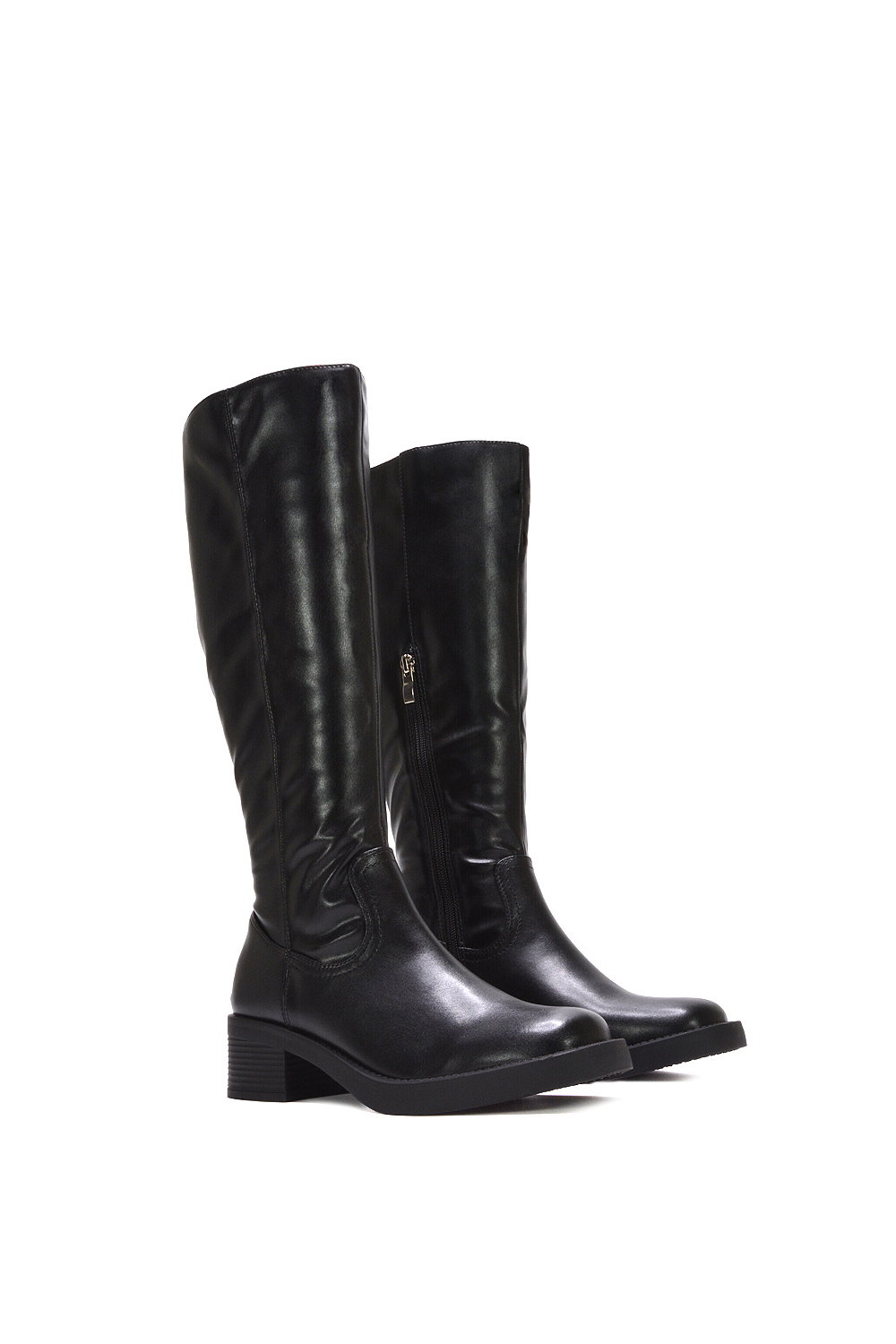 Black 'Nyx' Knee High Equestrian Style Biker Riding Boots, Image 3 of 6