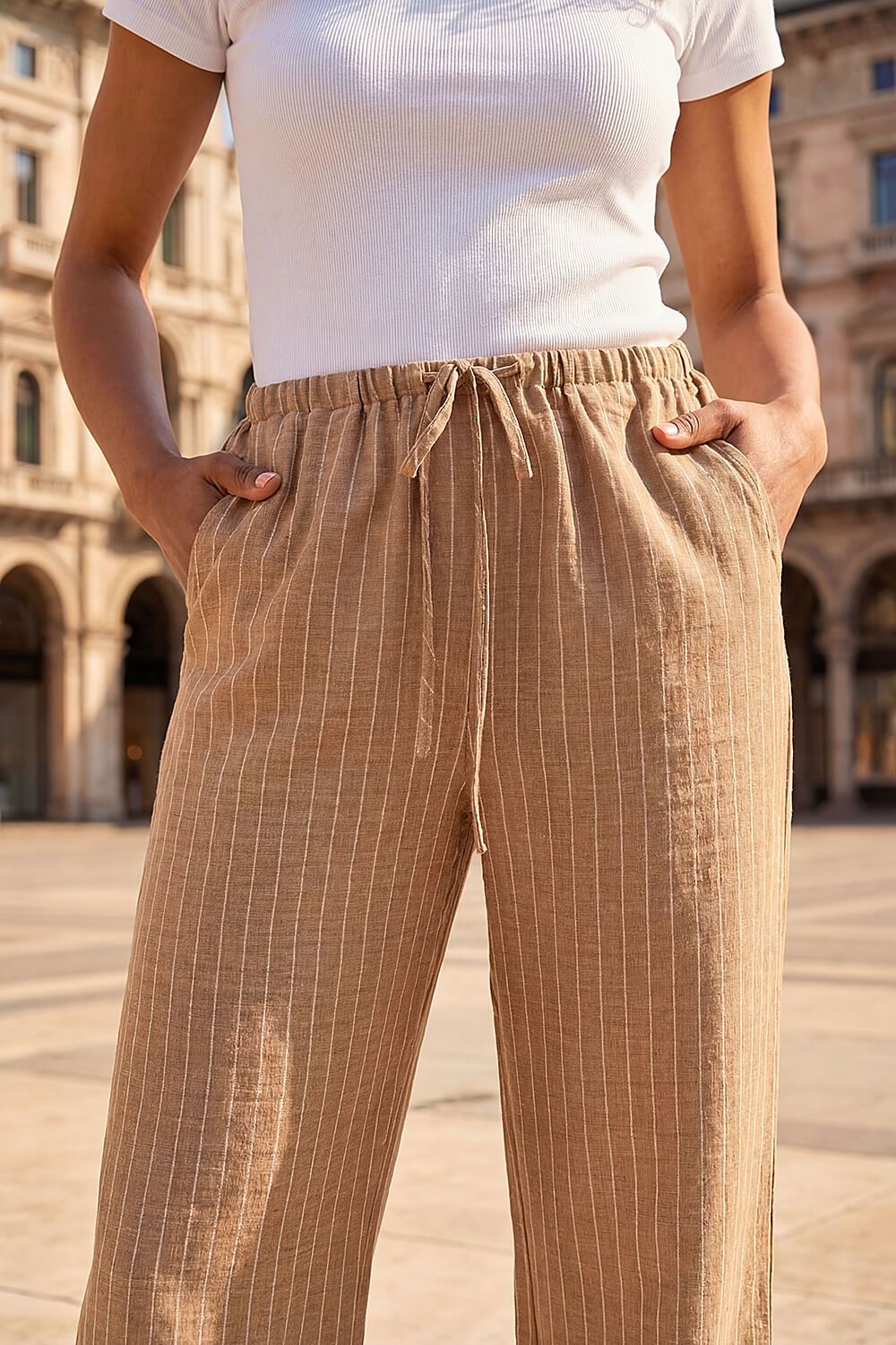 Stone Petite Stripe Pull On Stretch Trouser, Image 5 of 4