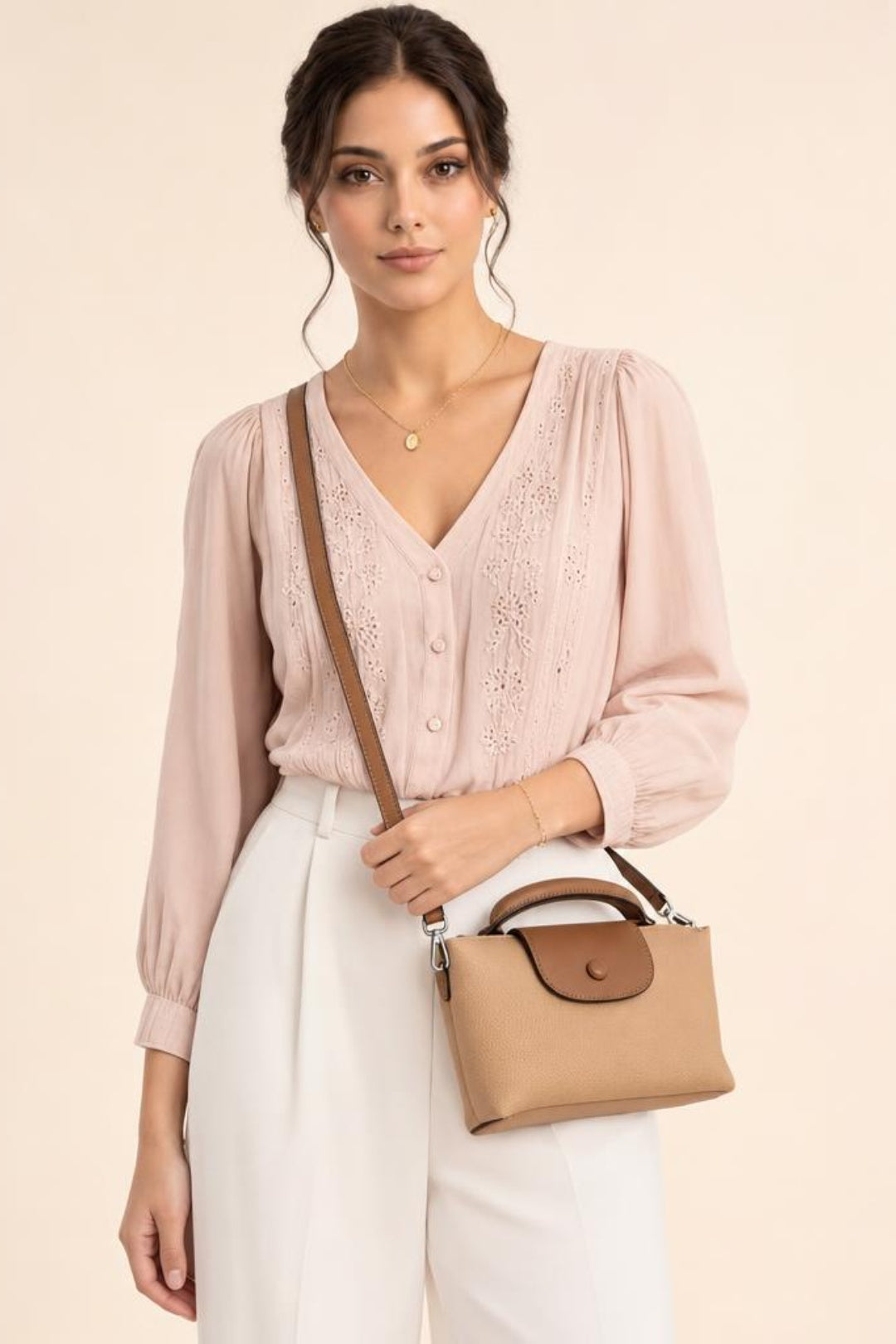 Beige Crossbody Bag with Handle, Image 1 of 5