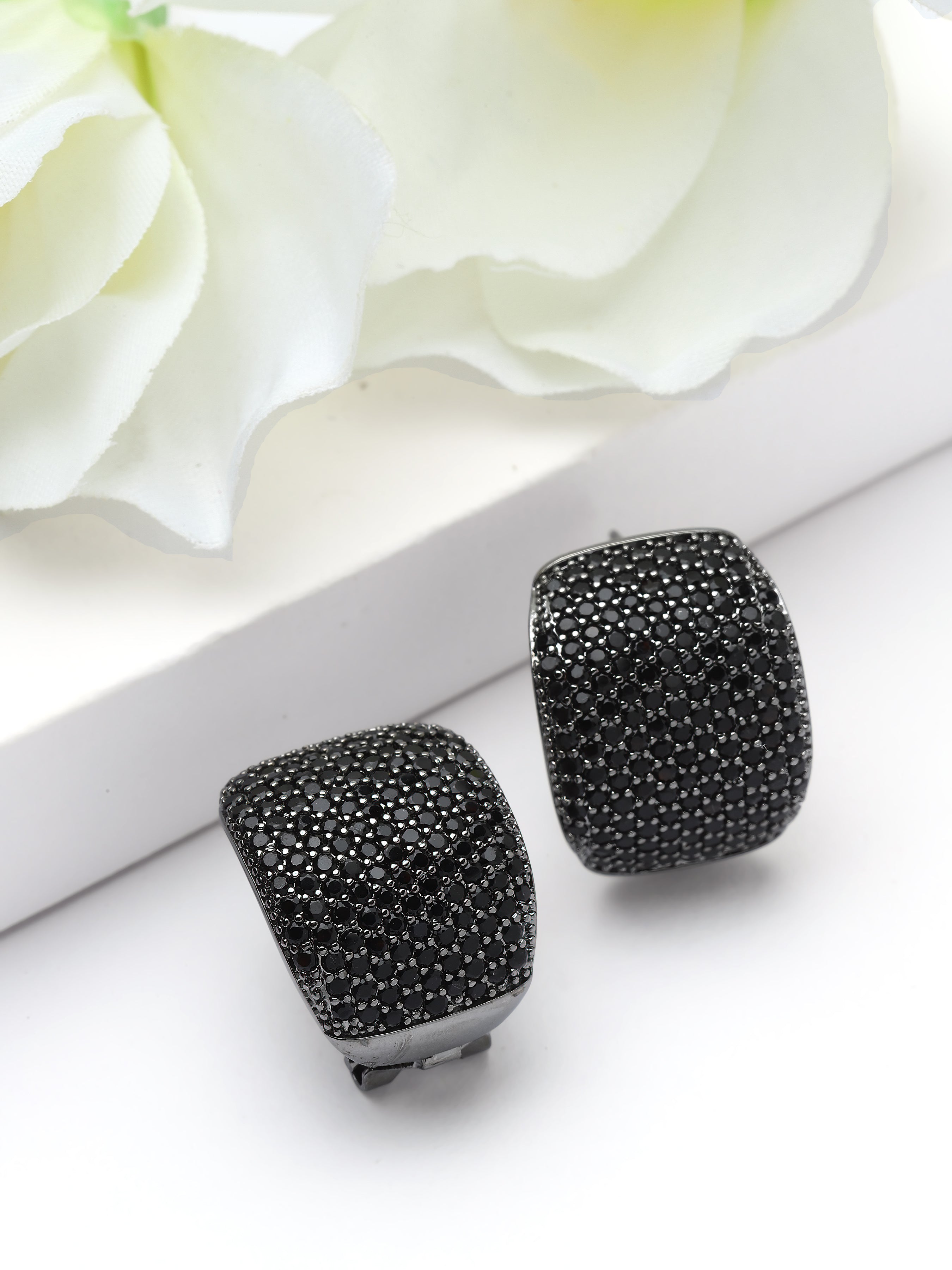 Black Pavé Dome Stud Earrings, Image 3 of 3