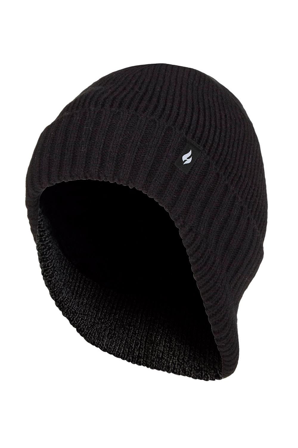 Black Knitted Thermal Winter Warm Expedition Hat with Drop Neck, Image 1 of 5