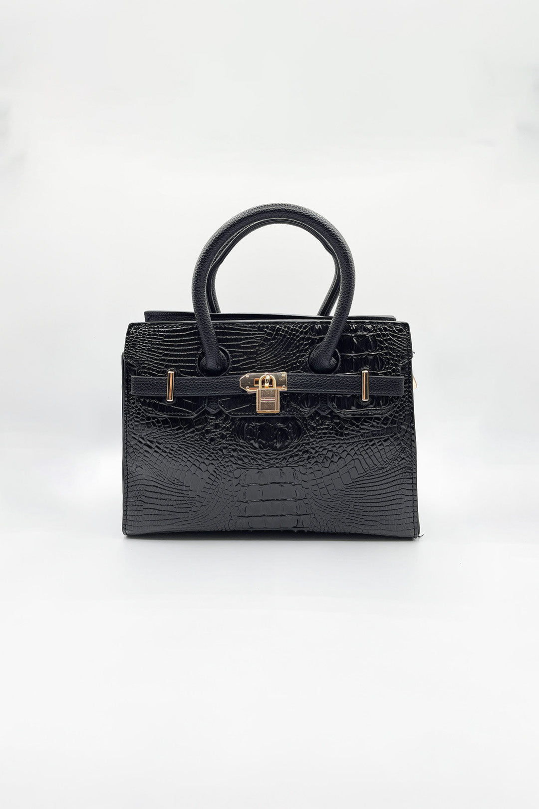 Black Crocodile-Print Handbag, Image 3 of 5