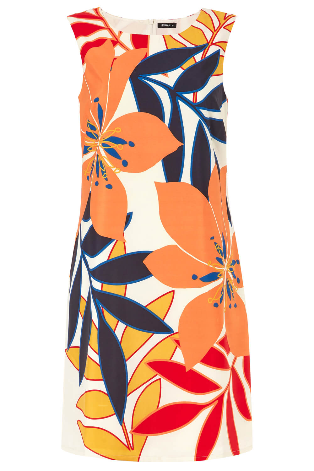 Orange Tropical Floral Print Shift Dress, Image 5 of 4