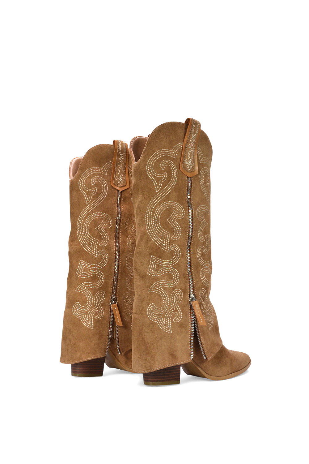 Tan XY LONDON Tan 'Evangeline' Knee High Western Cowboy Boots With Zip, Image 4 of 6