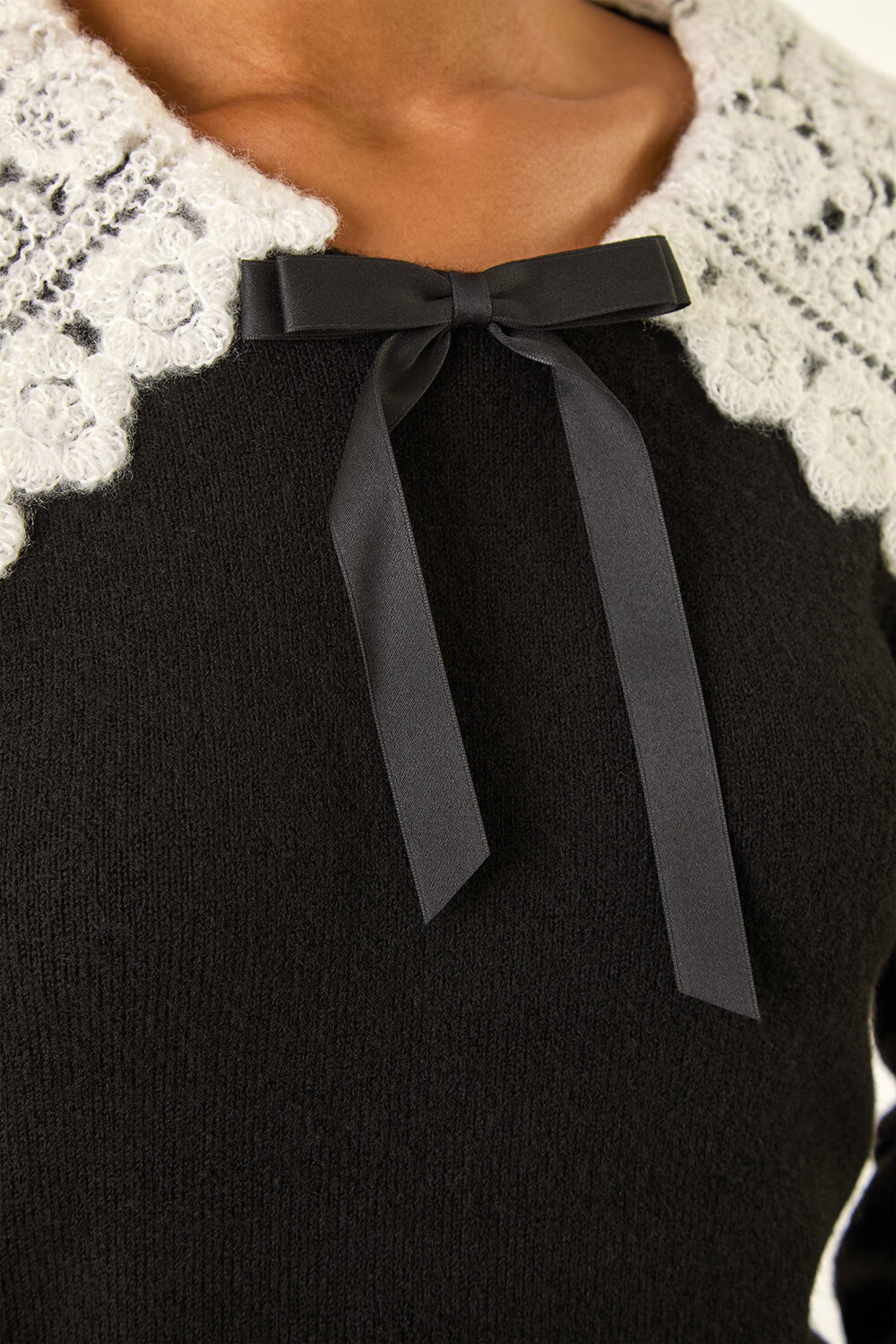 Black Crochet Collar Knitted Dress, Image 6 of 5