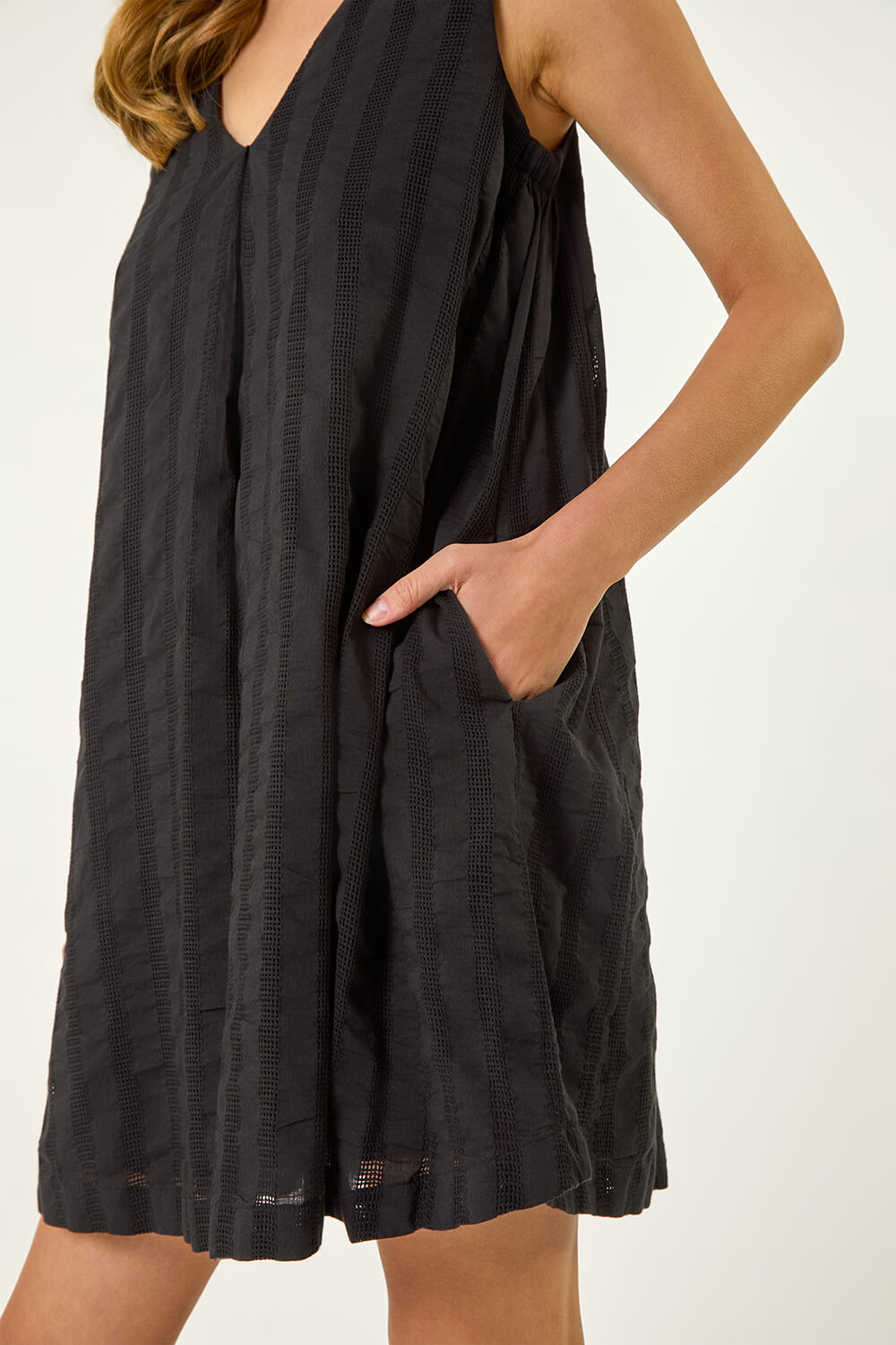 Black Textured Short A-Line Dress, Image 6 of 7