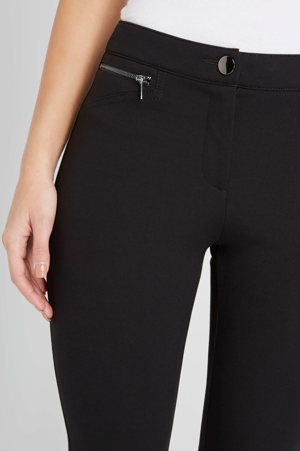 Black Ponte Stretch Zip Detail Trousers, Image 5 of 5