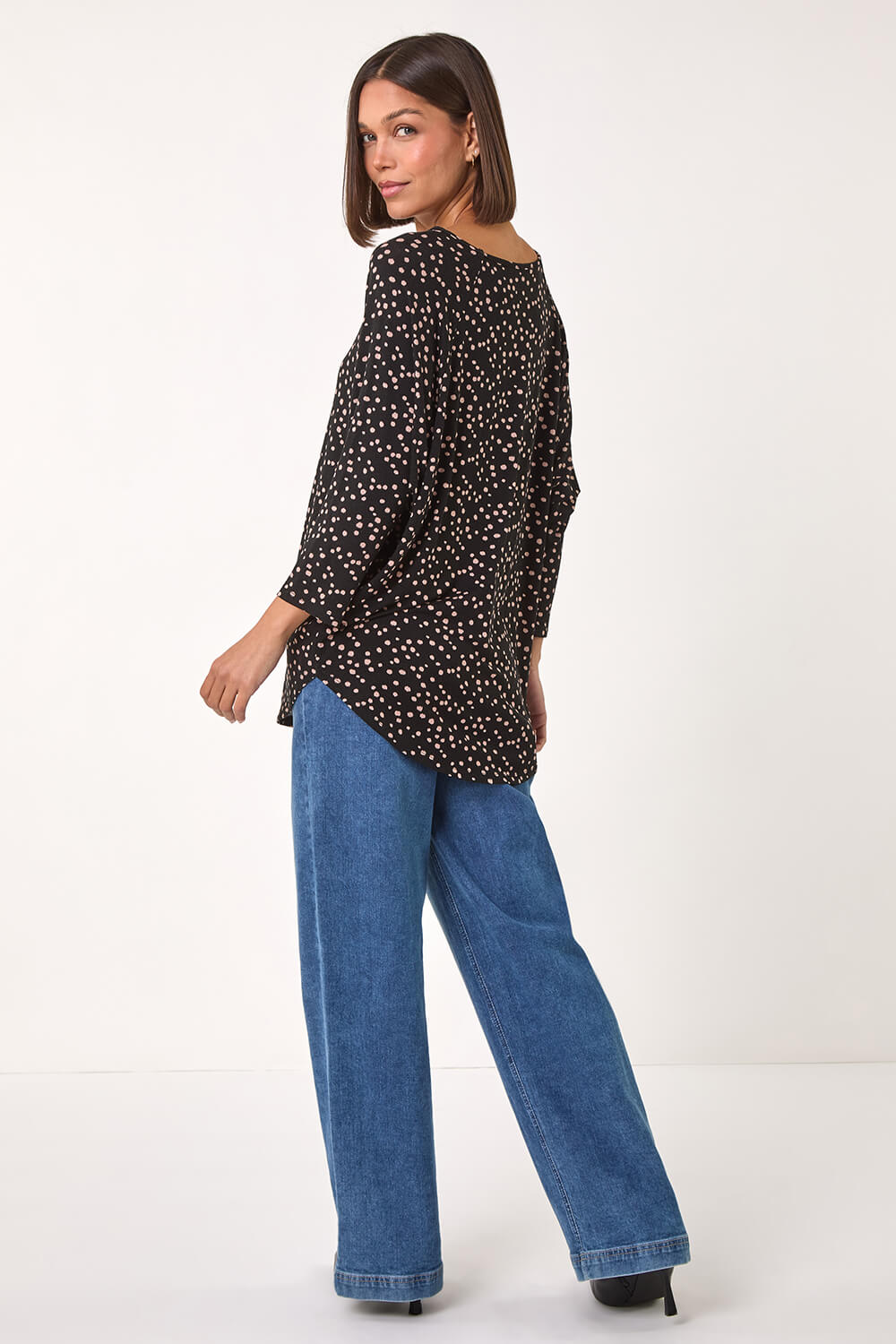 Black Spot Print Stretch Top, Image 5 of 5