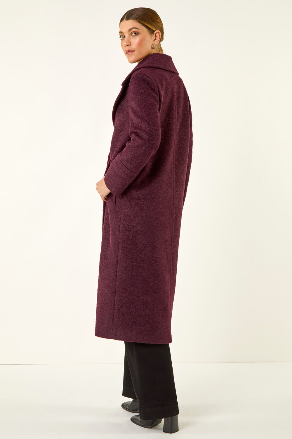 Burgundy Textured Buttoned Boucle Coat, Image 5 of 6