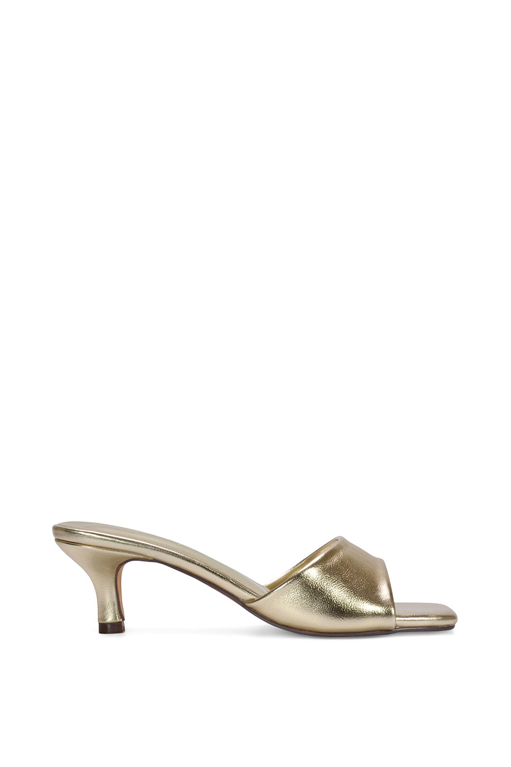 Gold XY LONDON Gold 'Pearl' Square Toe Stiletto Kitten Heel Mule Sandals, Image 1 of 6