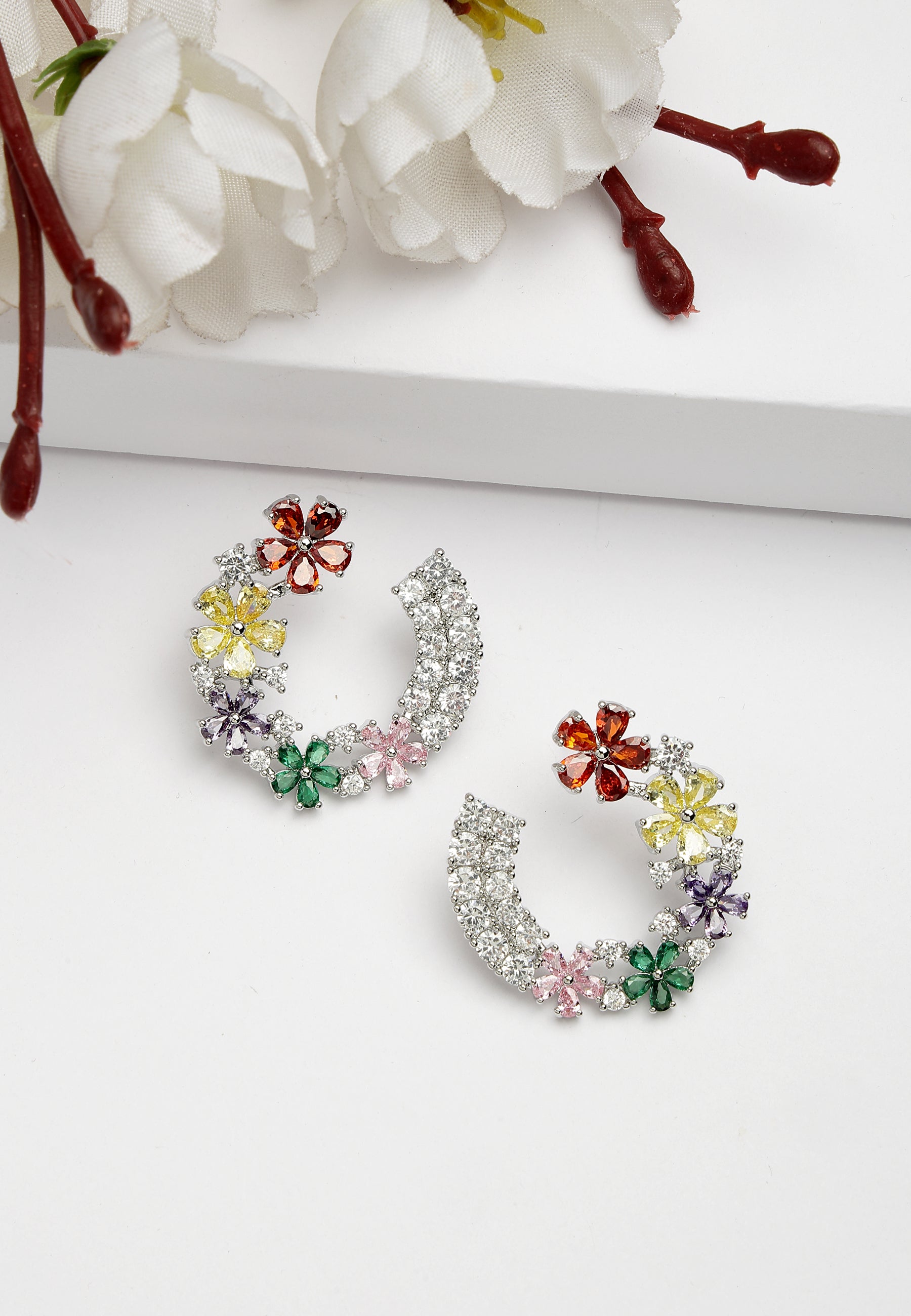 Silver AVANT-GARDE PARIS Silver Diva Collection Dainty Floral Hoops, Image 2 of 5