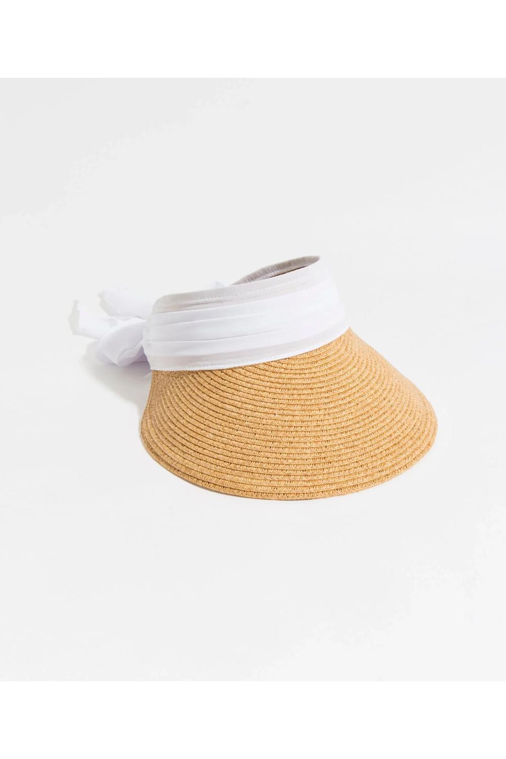 White Misha - Chiffon Tie Straw Visor - White, Image 3 of 3