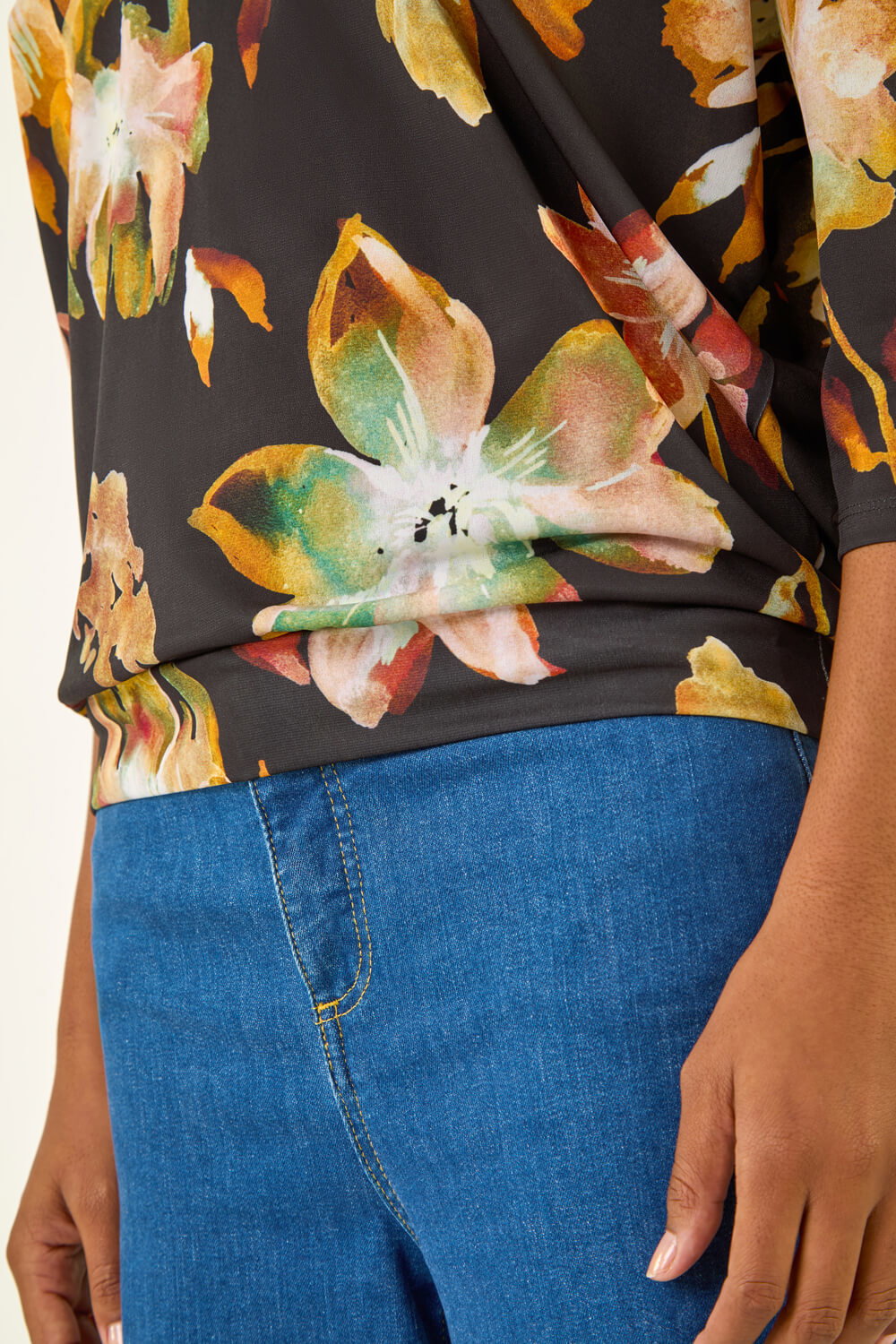 Natural Floral Bubble Hem Stretch Top, Image 6 of 5