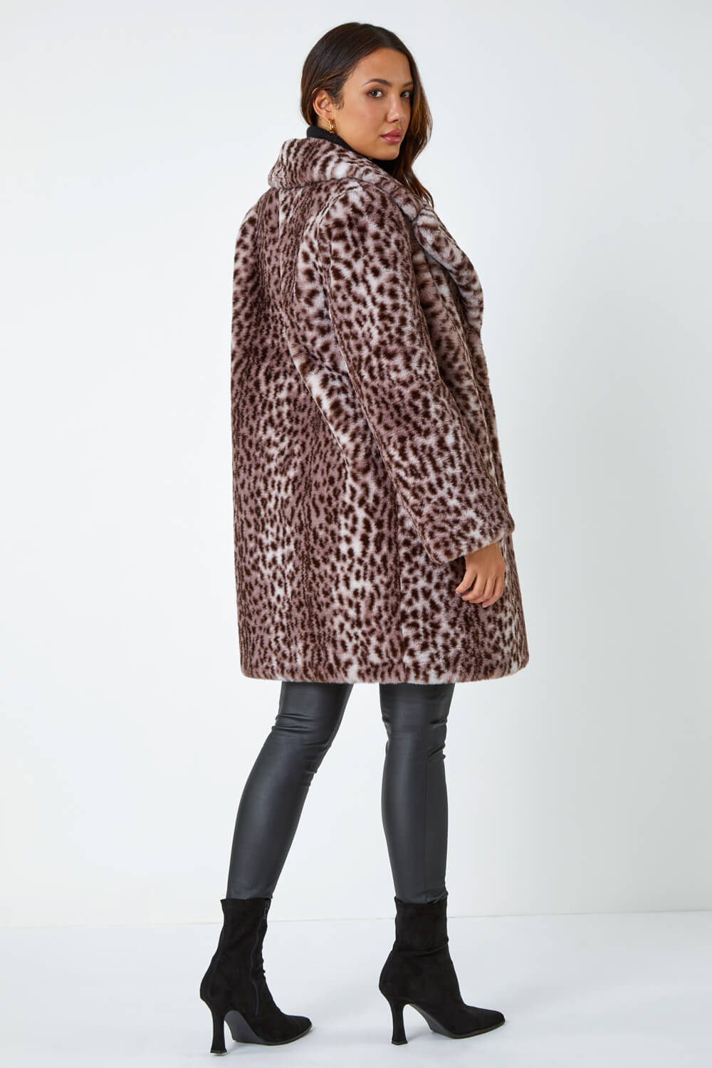 Taupe Premium Animal Print Faux Fur Coat, Image 4 of 5
