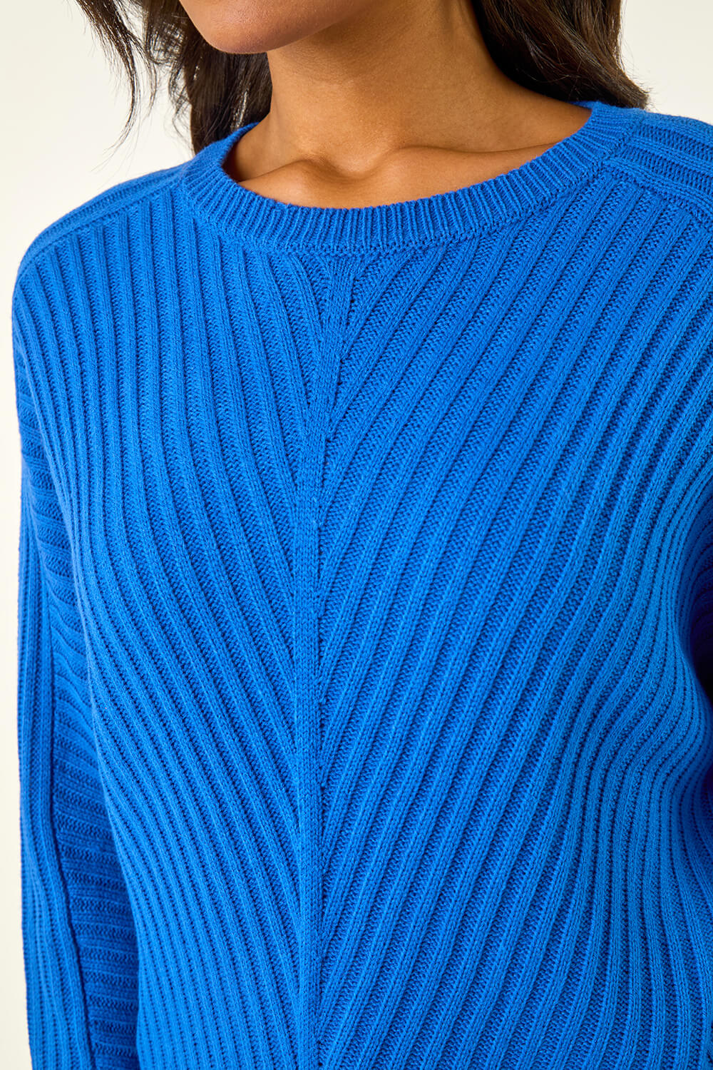 Royal Blue Ribbed Chevron Print Batwing Jumper, Image 6 of 5