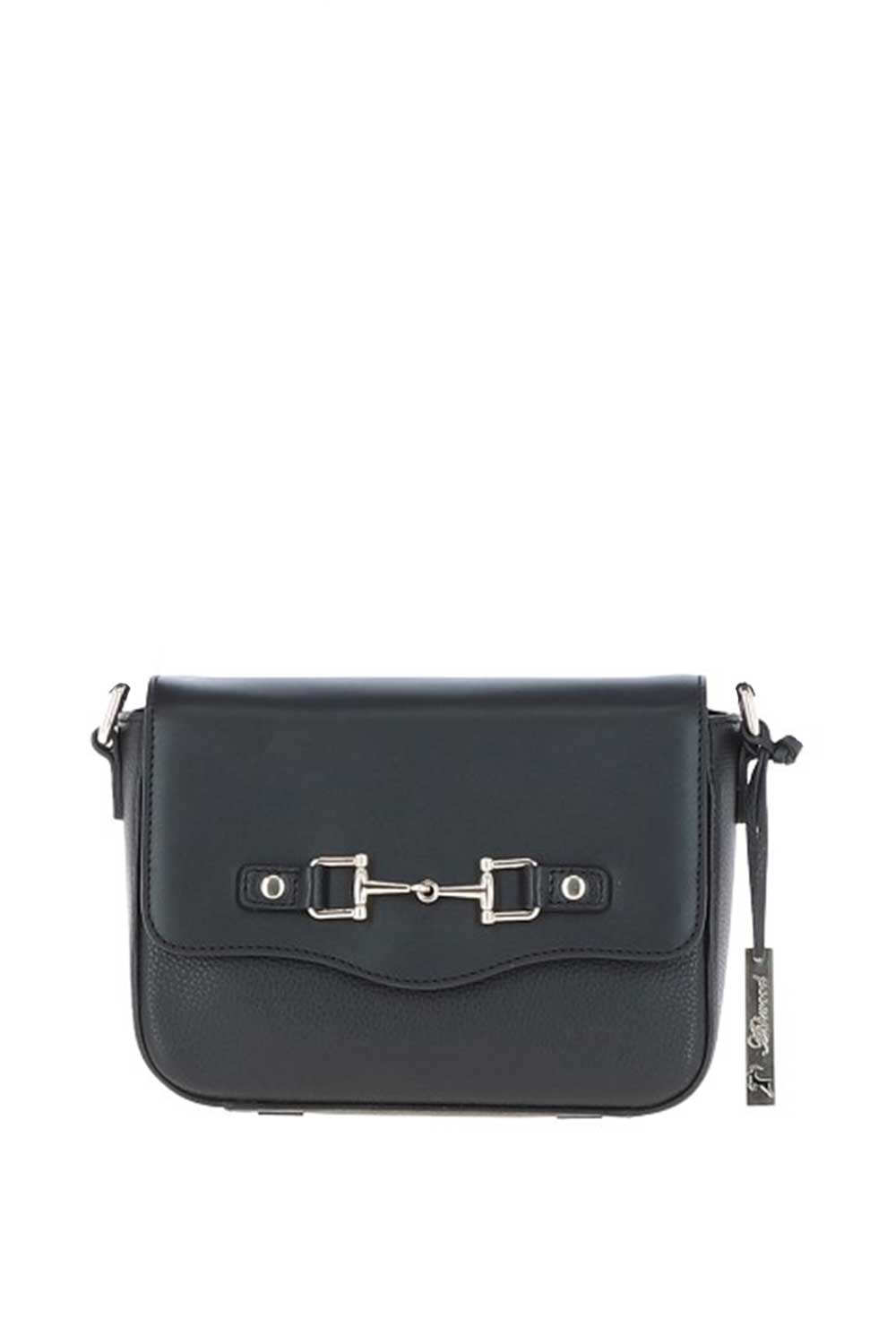 Black Flap Over Real Leather Crossbody Bag, Image 1 of 4