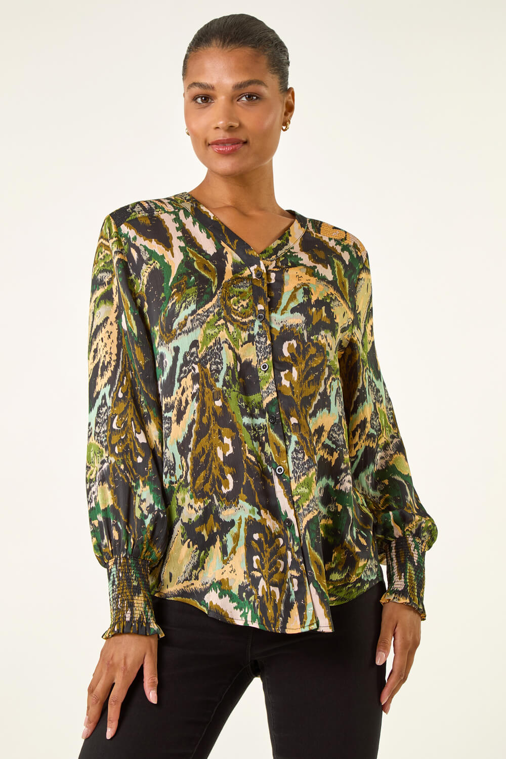 Green Abstract Print Foil Shirt , Image 6 of 7