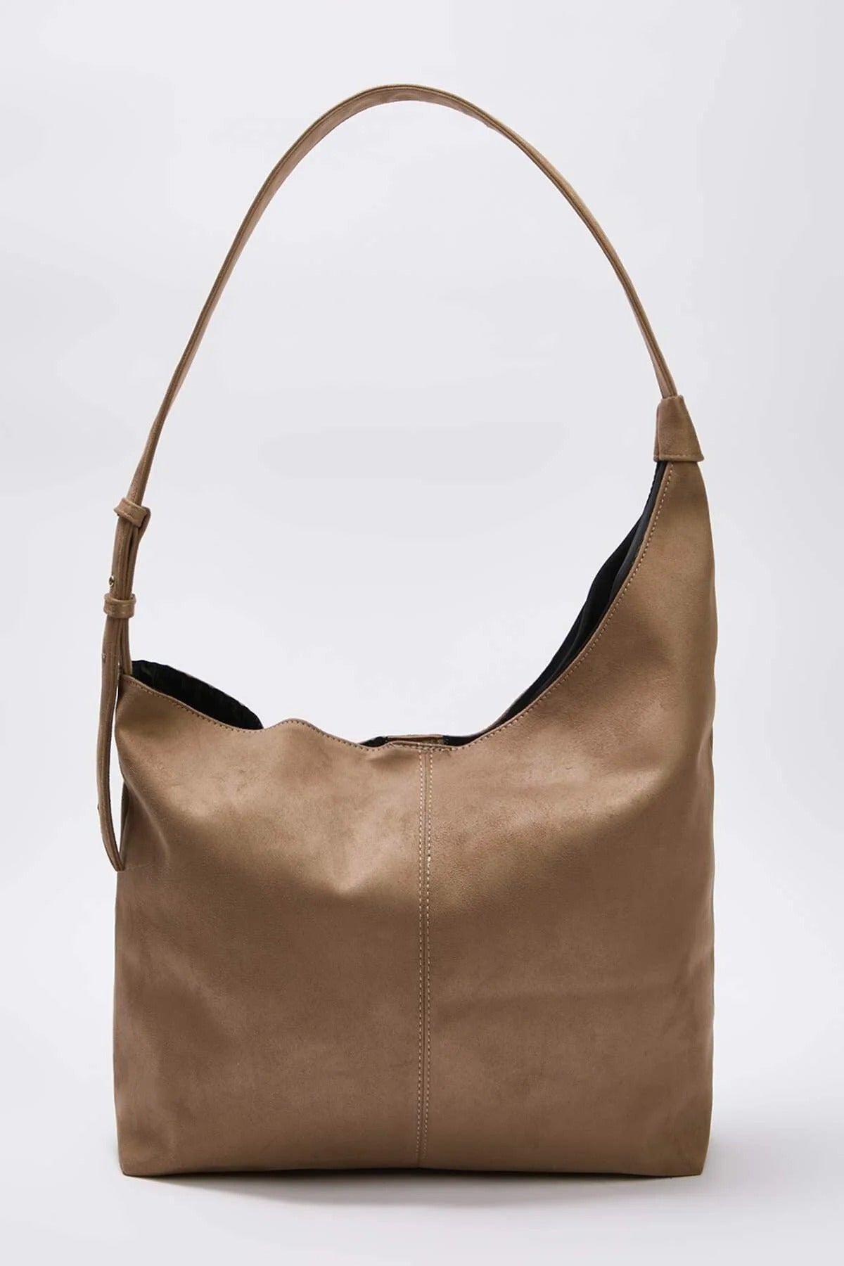 Taupe Women's Faux Leather Asymmetric Hobo Shoulder Bag, Image 1 of 3
