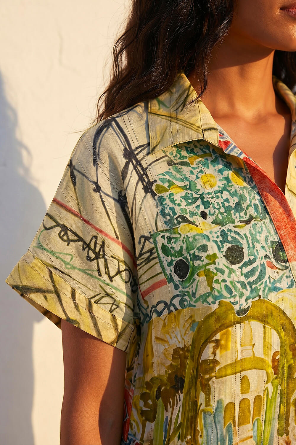 Olive Palm Landscape Collar Midi Dress , Image 5 of 4