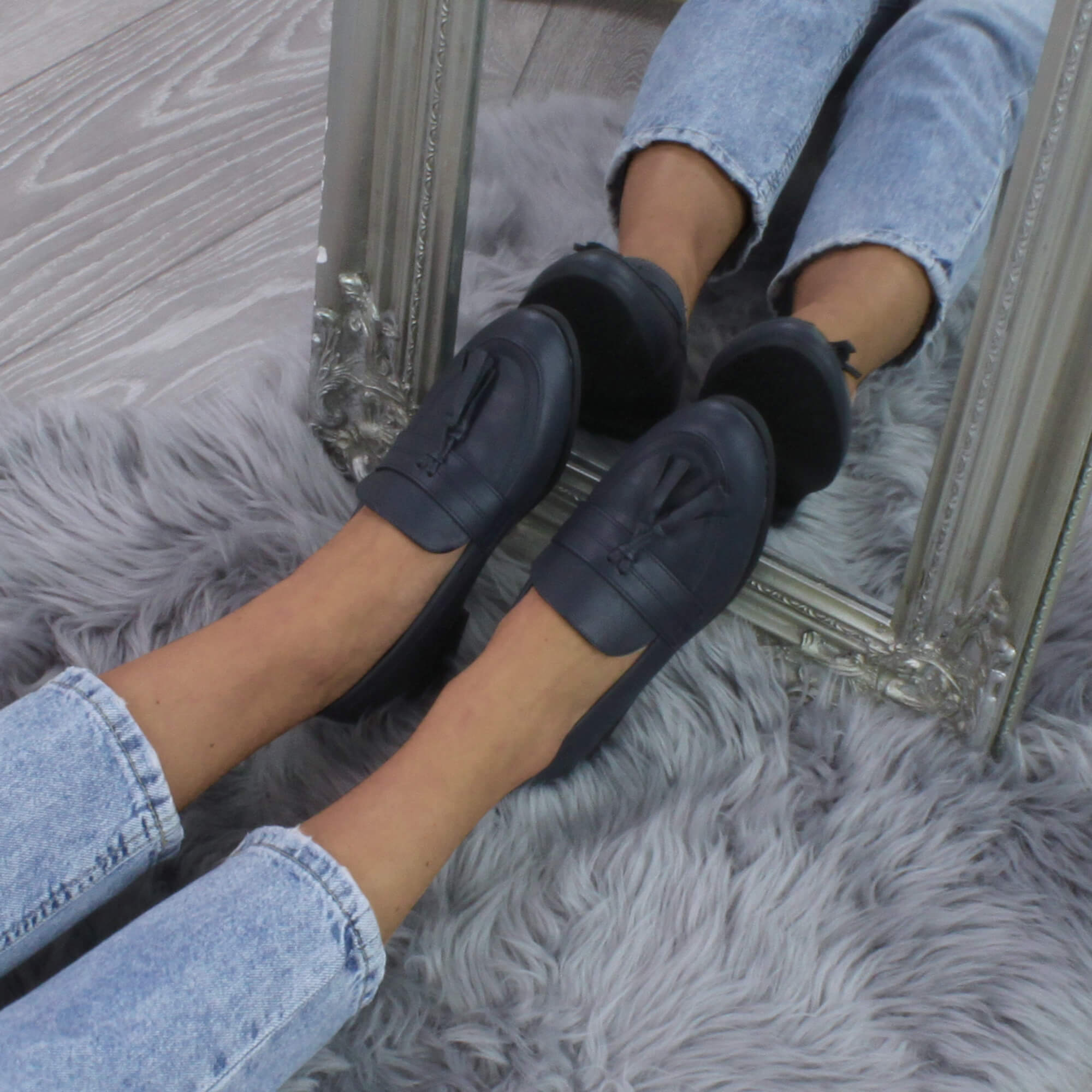 Navy Blue Flat Smart Casual Loafers, Image 5 of 6