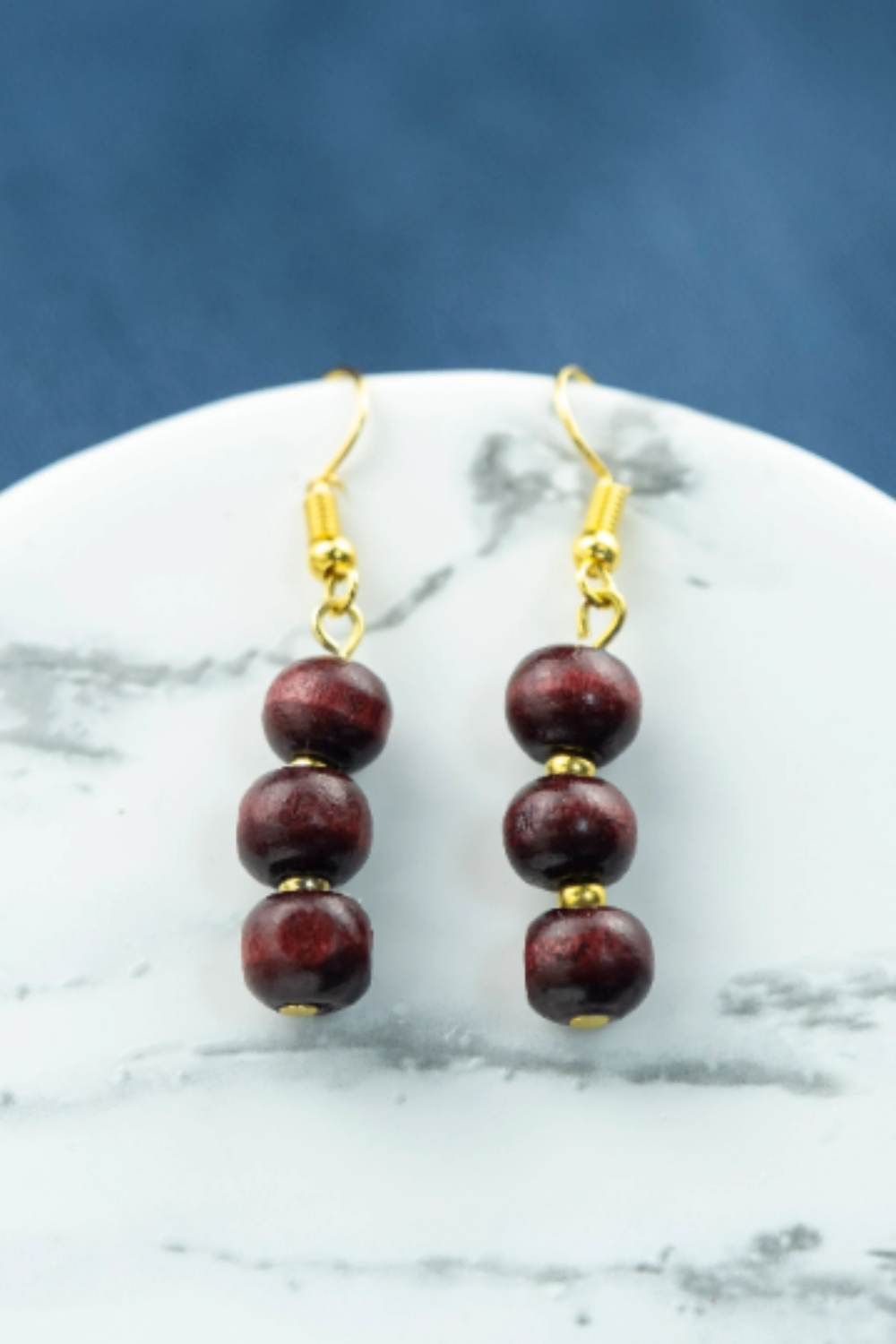 Red Three Red Sandalwood Pearl Drop Lightweight Dangle Hook Earrings, Image 2 of 2