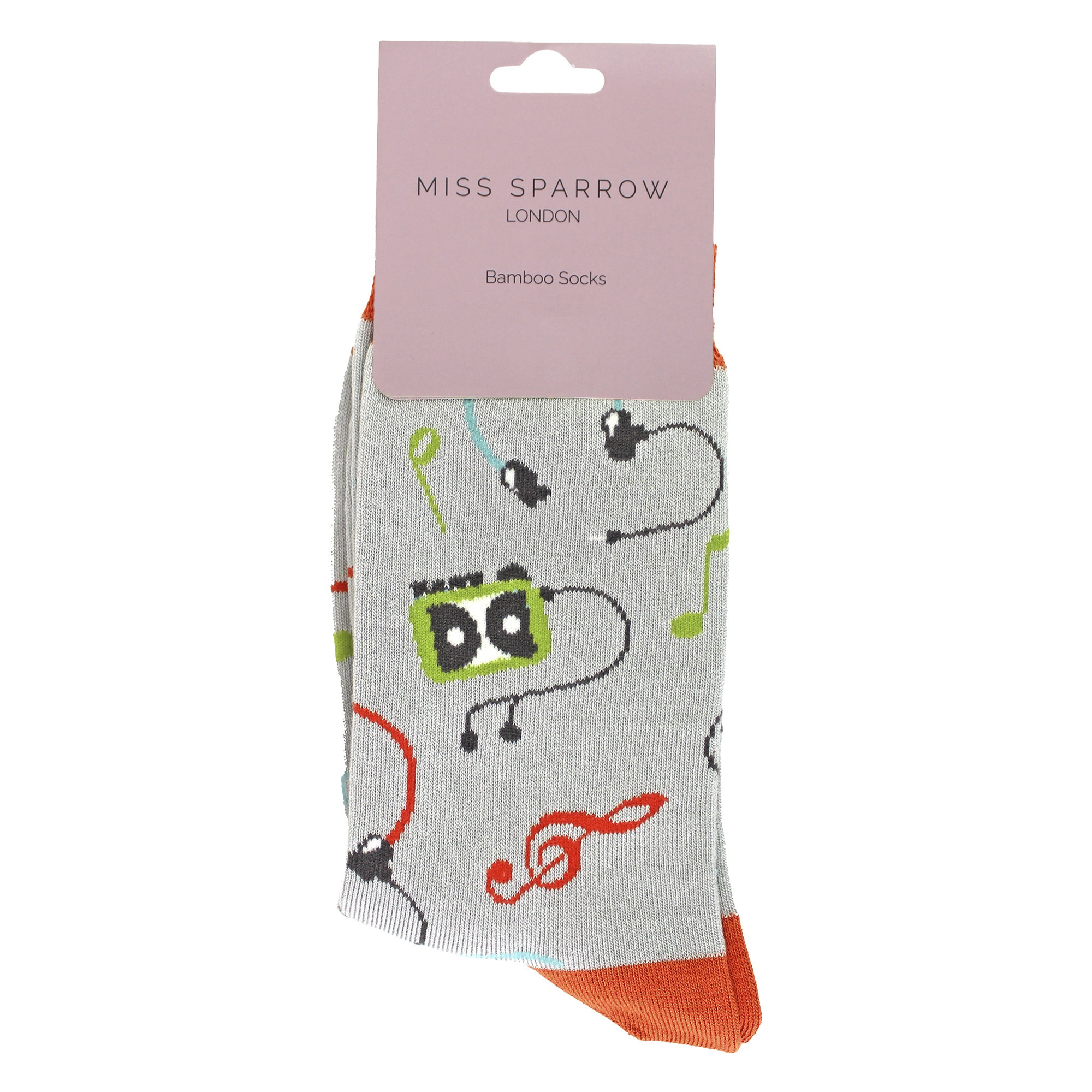 Grey Retro Music Novelty Patterned Bamboo Socks, Image 4 of 4