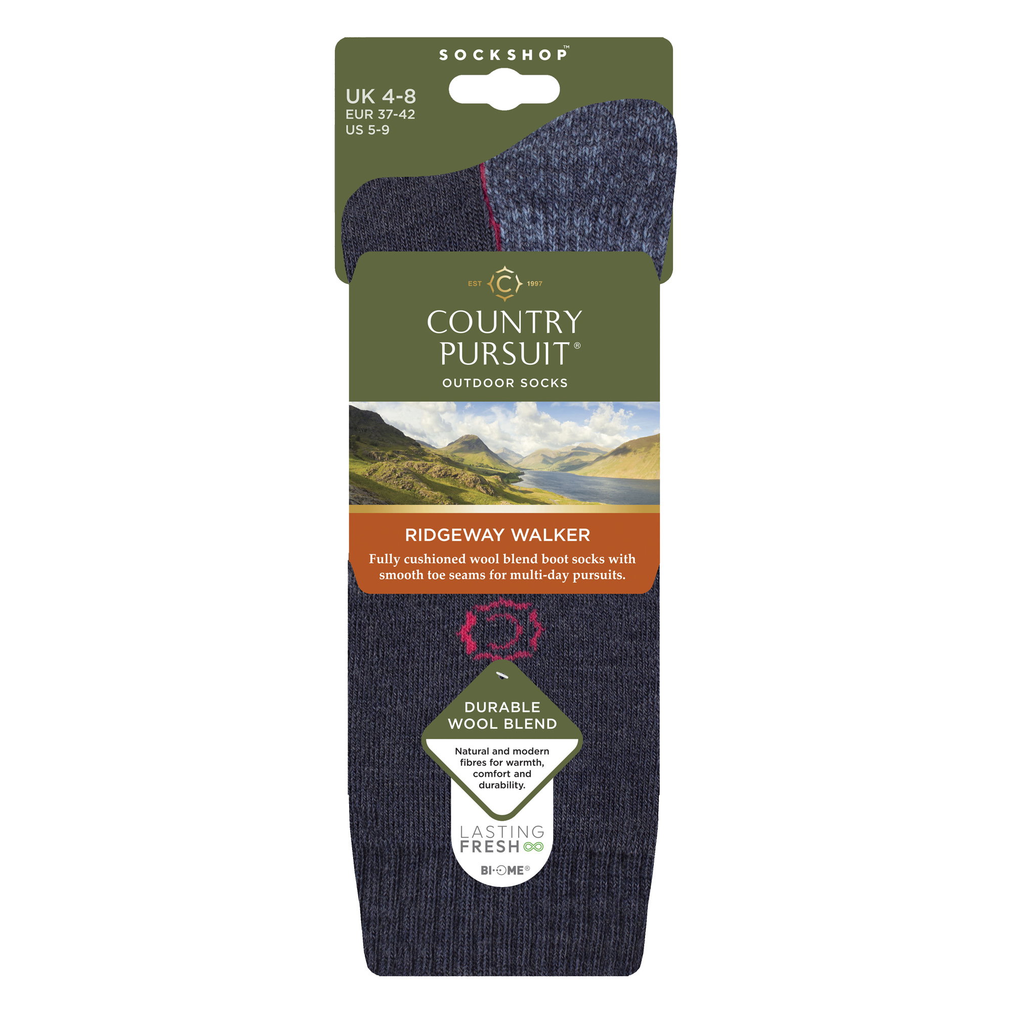 Blue Wool Blend Cushioned Walker Hiking Socks, Image 3 of 3