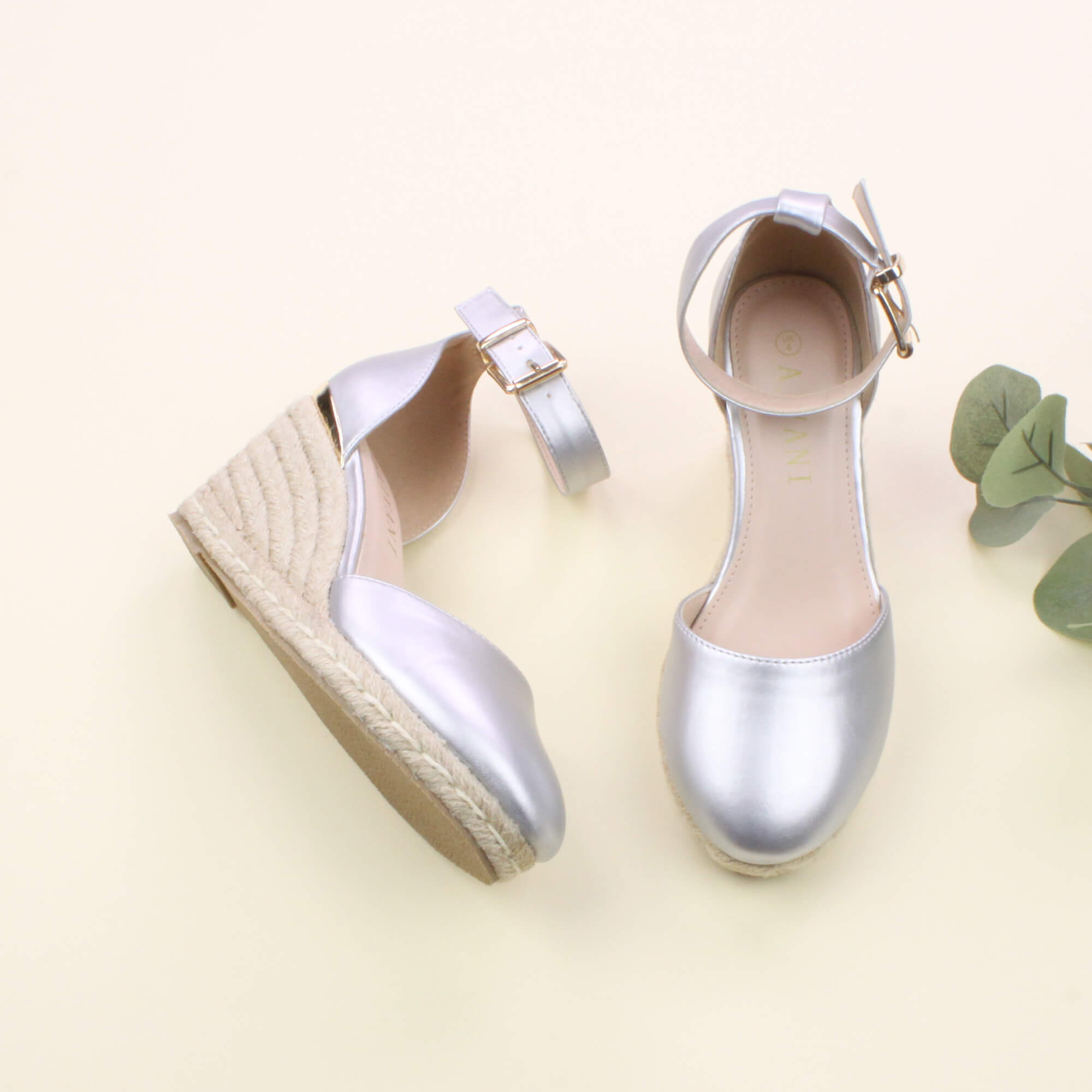 Silver AJVANI Silver Mid Wedge Heel Ankle Strap Espadrille Sandals, Image 4 of 6